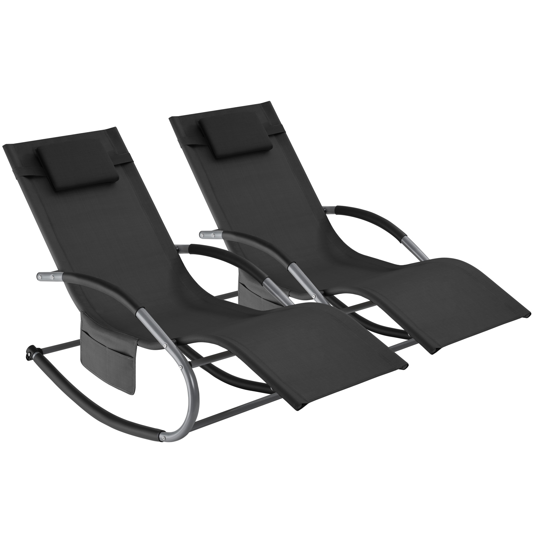 Sun Lounger Taya with a Modern Design, Rocking Function and Breathable Surface - black, Set of 2
