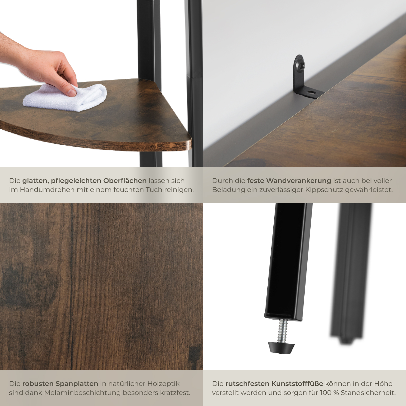 Eckregal Standregal Bücherregal Leiterregal Regal 4 Ebenen Holz Metall Industrie