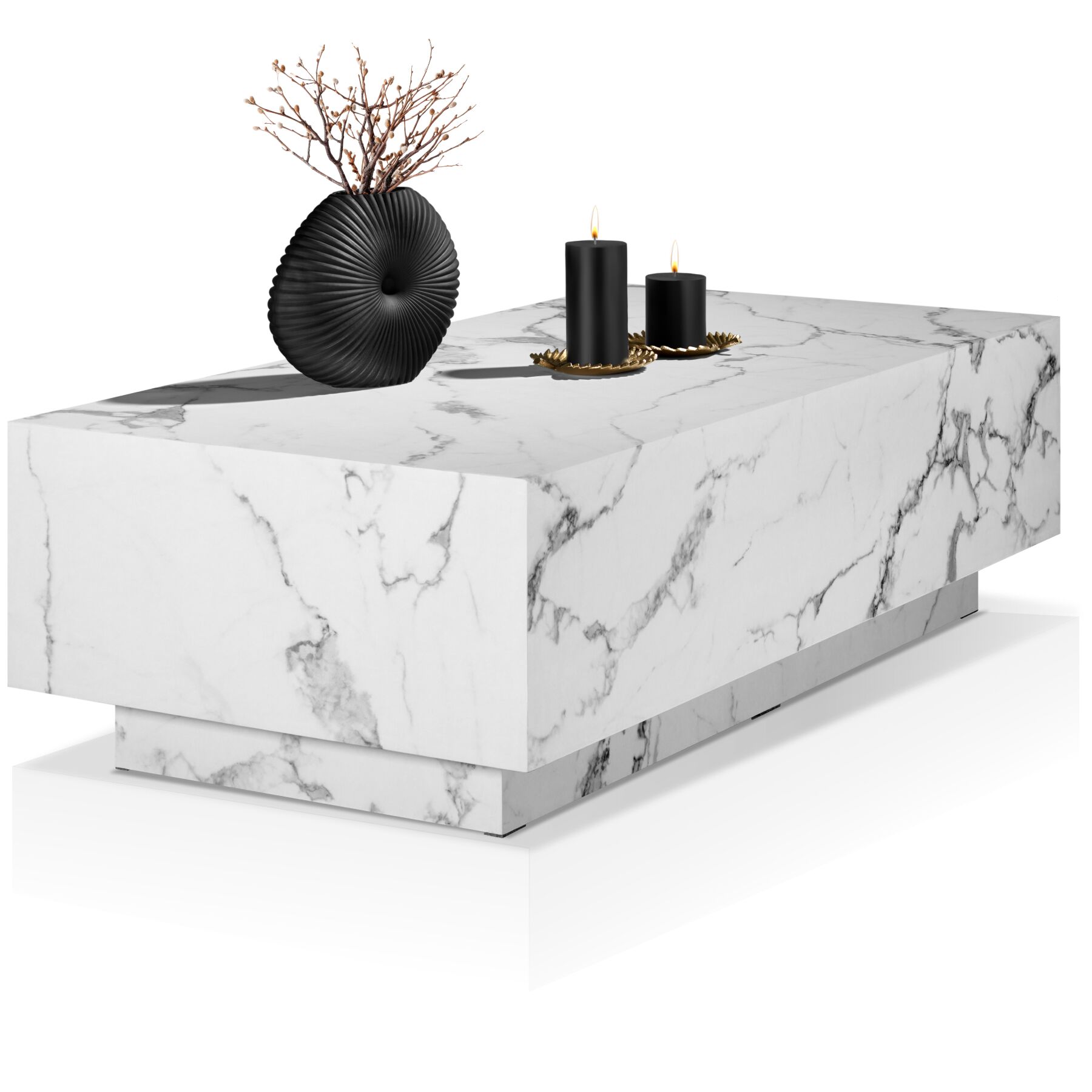 Salontafel Lasley met voet, draagkracht 45 kg - Witte marmerlook, 120 x 60 x 35 cm | tectake