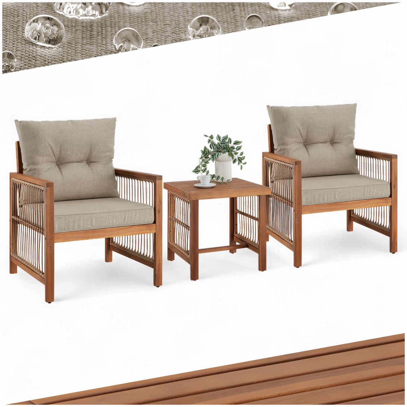 Lounge-Set Eivissa im Rope-Design mit XXL-Polsterung - natur von tectake