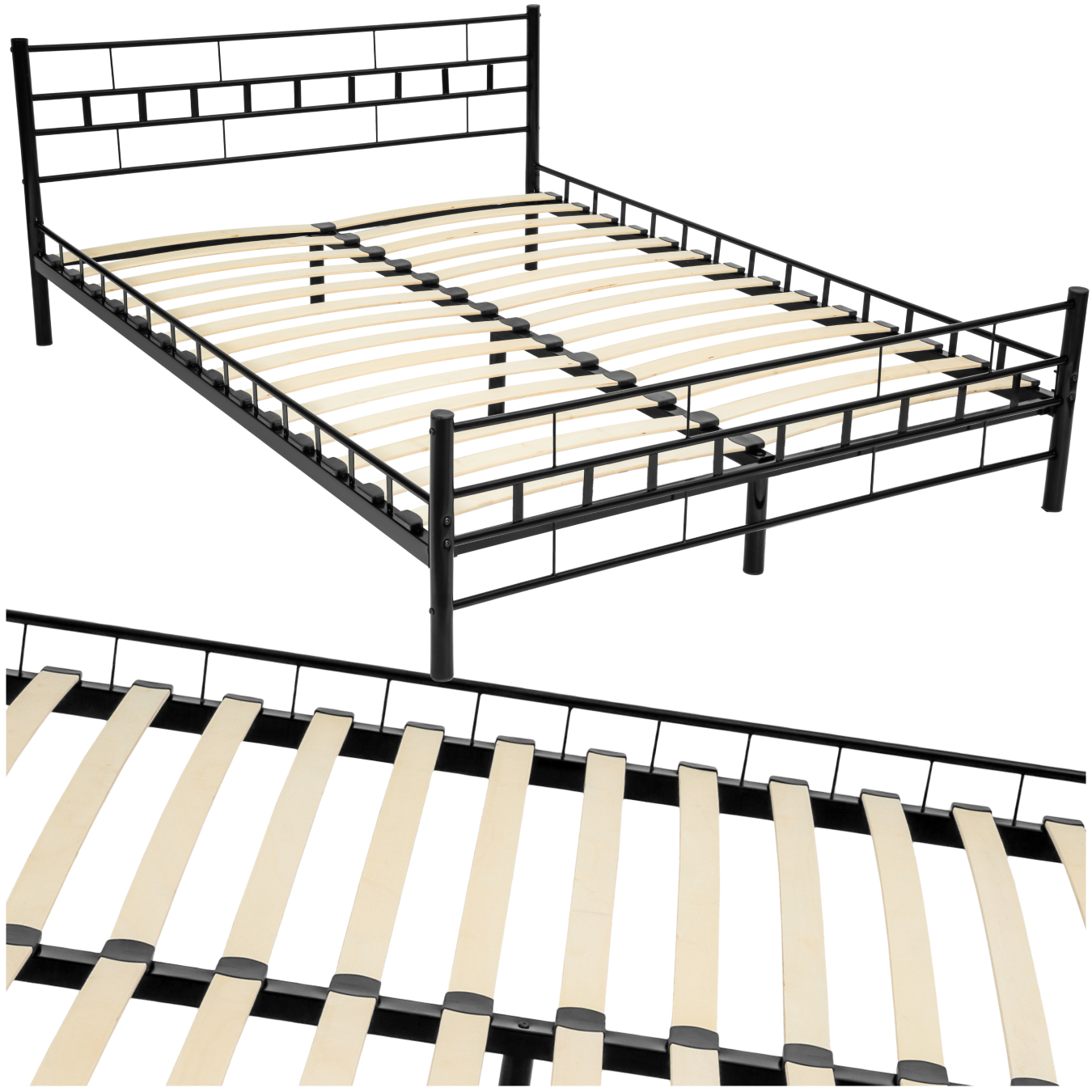 Metalen bed met lattenbodem in modern ontwerp - 200 x 140 cm, zwart | tectake