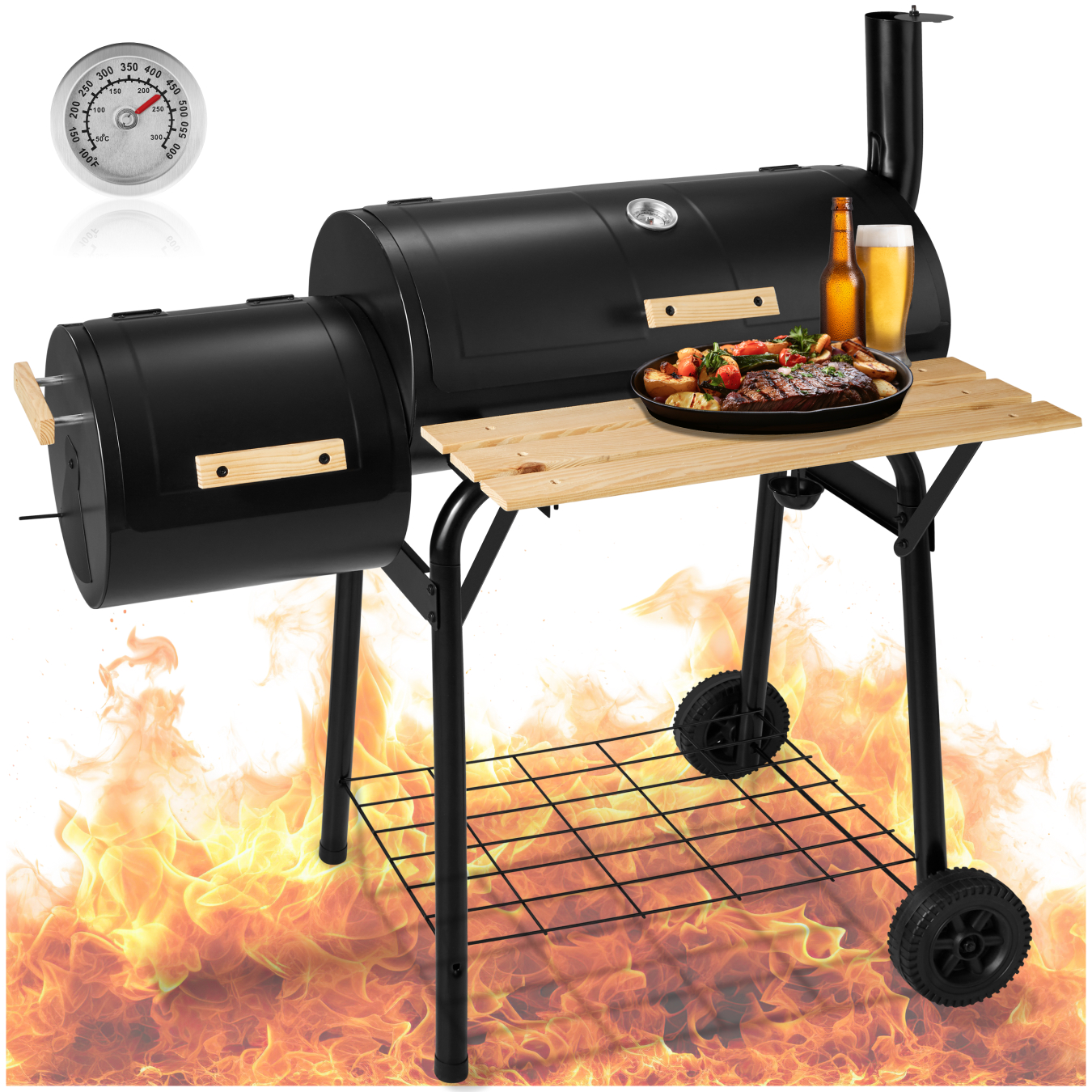 BBQ with temperature display - black