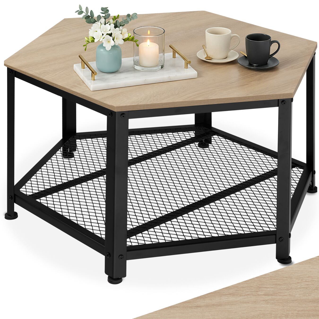 Couchtisch Norwich 86,5x75x46,5cm - Industrial Holz hell, Eiche Sonoma