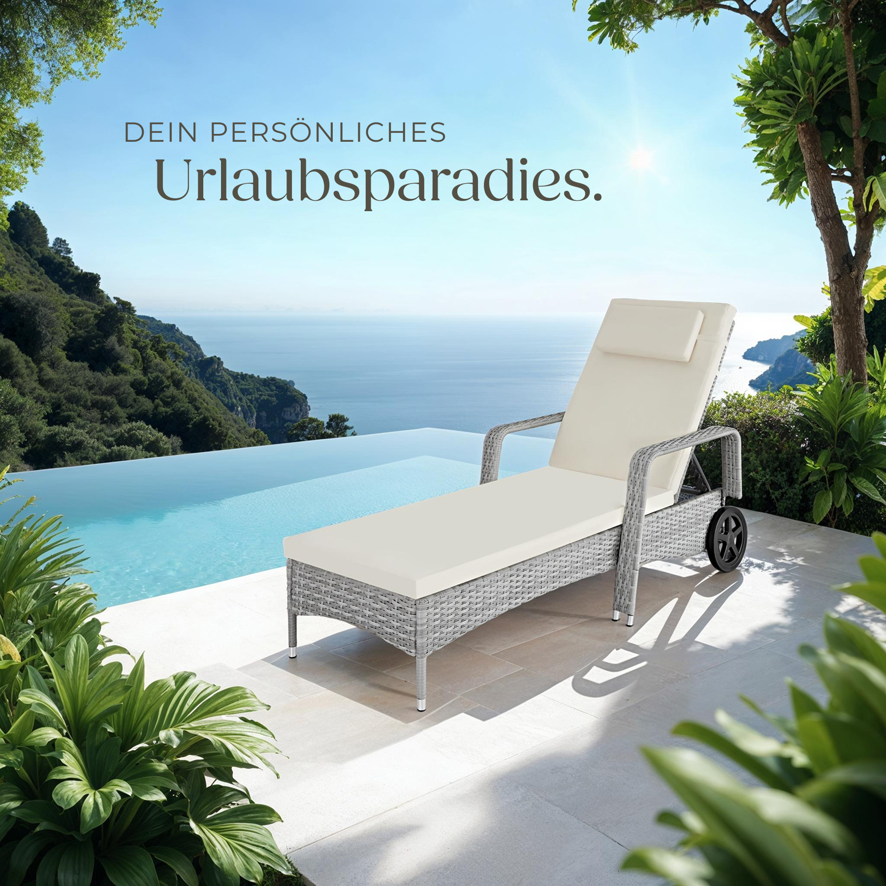 Sonnenliege klappbar Gartenliege Polyrattan Liegestuhl Strandliege robust 200 cm - Bild 141 von 145