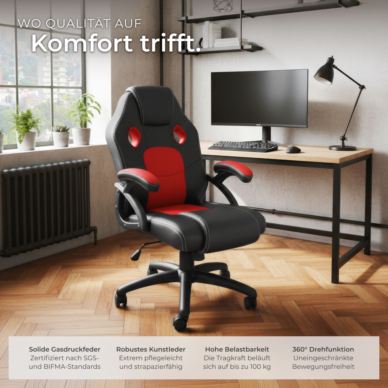Bürostuhl Chefsessel ergonomisch Drehstuhl Schreibtisch Gamingstuhl mit Rollen - Produktbild 8