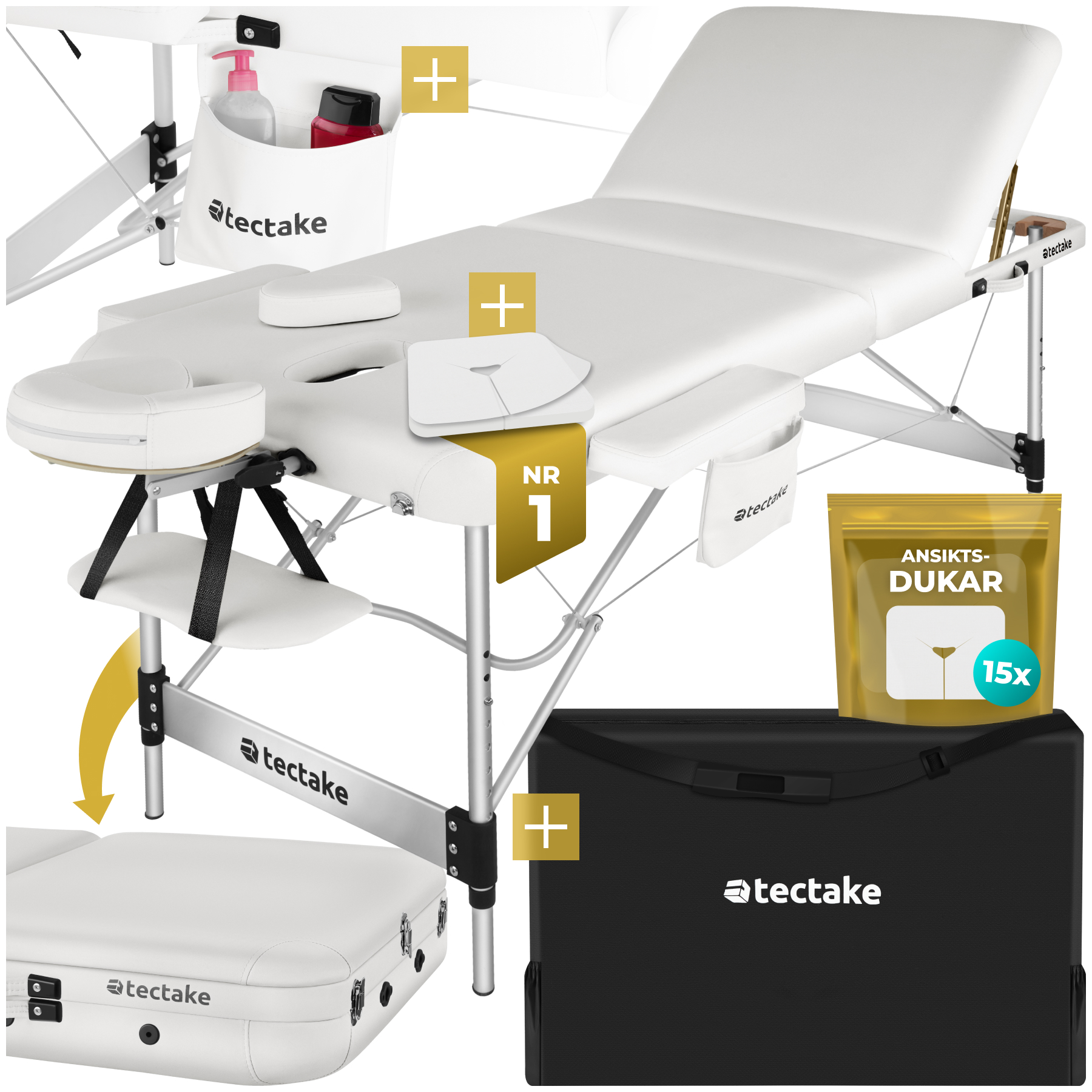3 zons massagebänk Phuket med aluminiumram, inklusive bärväska - vit av tectake