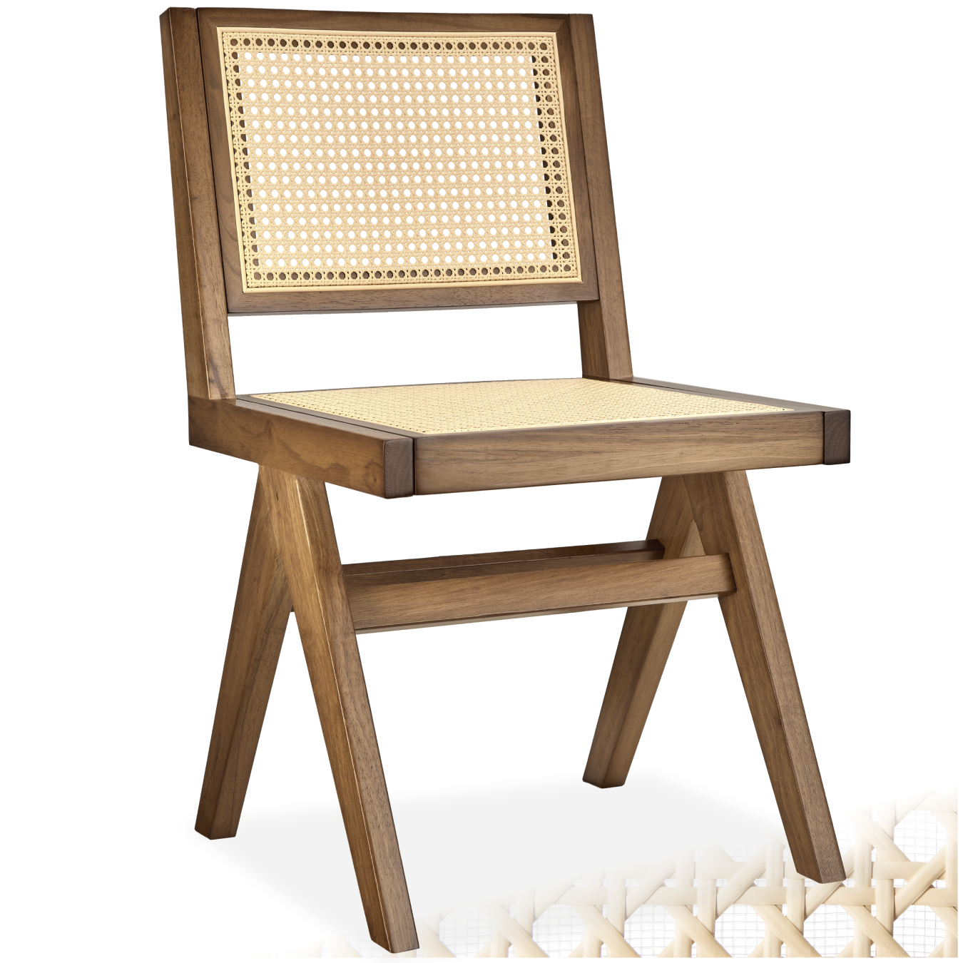 Accent Chair Lizzy with Mid-Century Modern Design, Rattan Backrest and Solid Wood Frame - Light oak, per piece | tectake