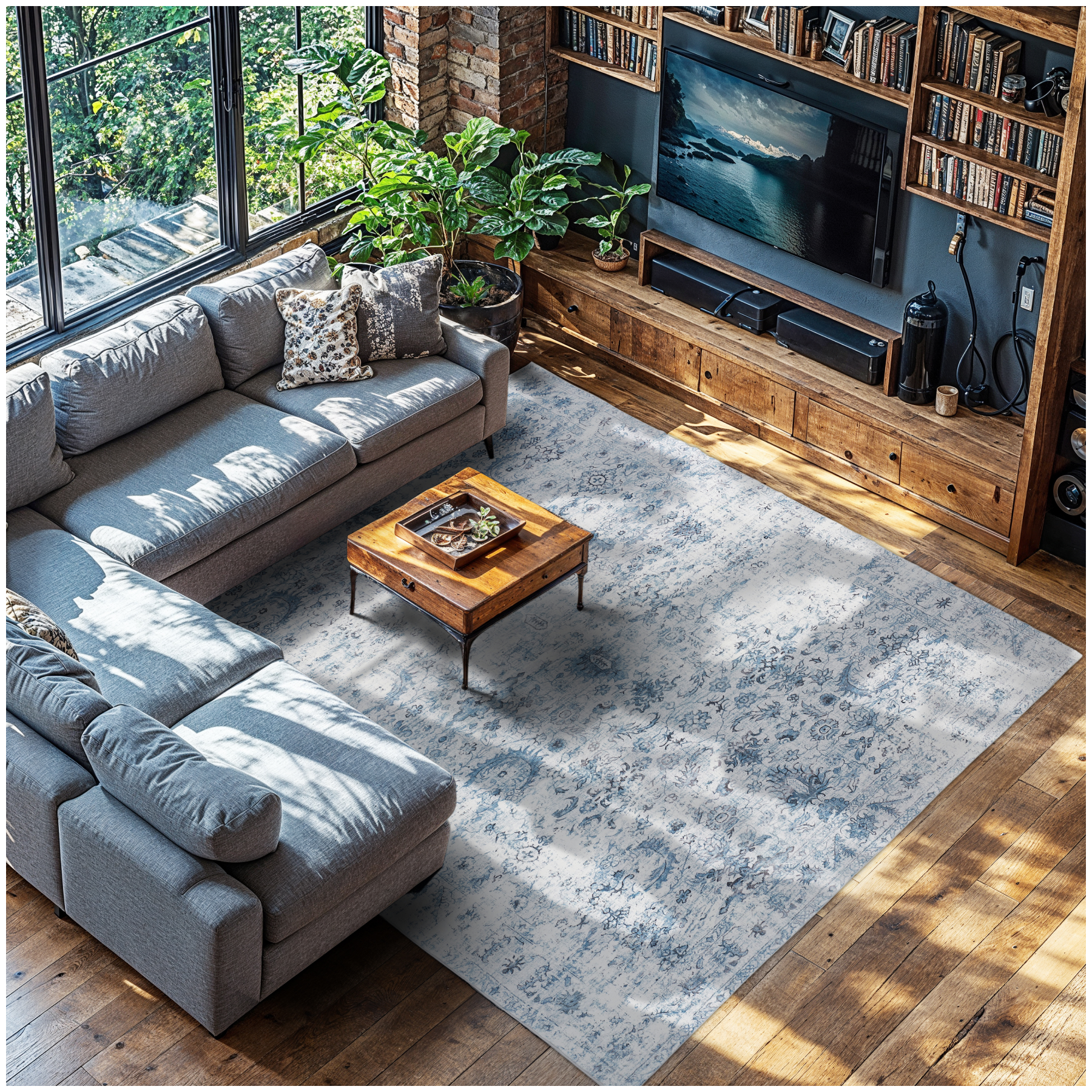 Vintage Rug Amara - faded design, machine washable, short pile & non-slip underside - 240 x 340 cm