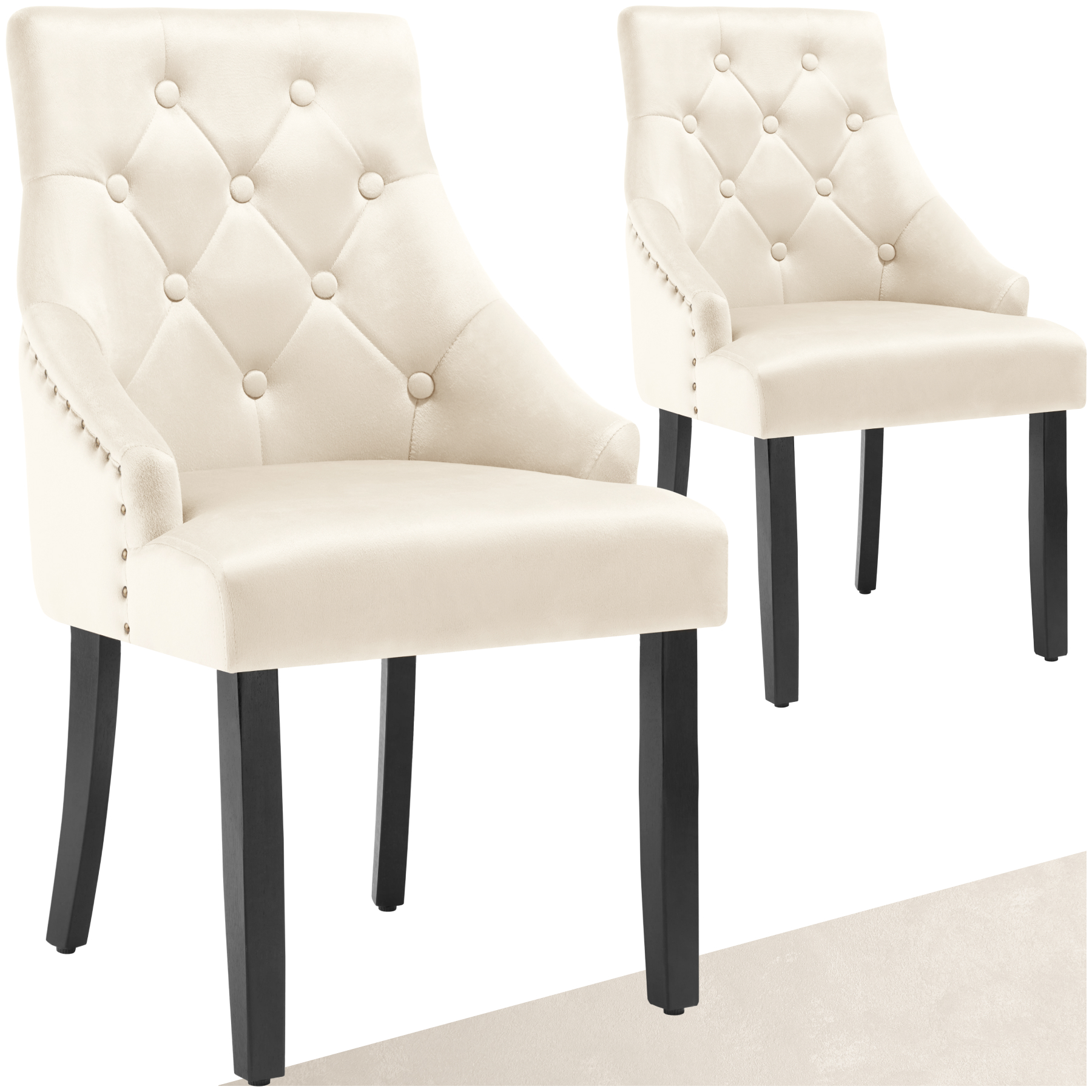Juego de sillas de comedor EVERDEEN, estilo aterciopelado - crema/negro, Juego de 2 | tectake