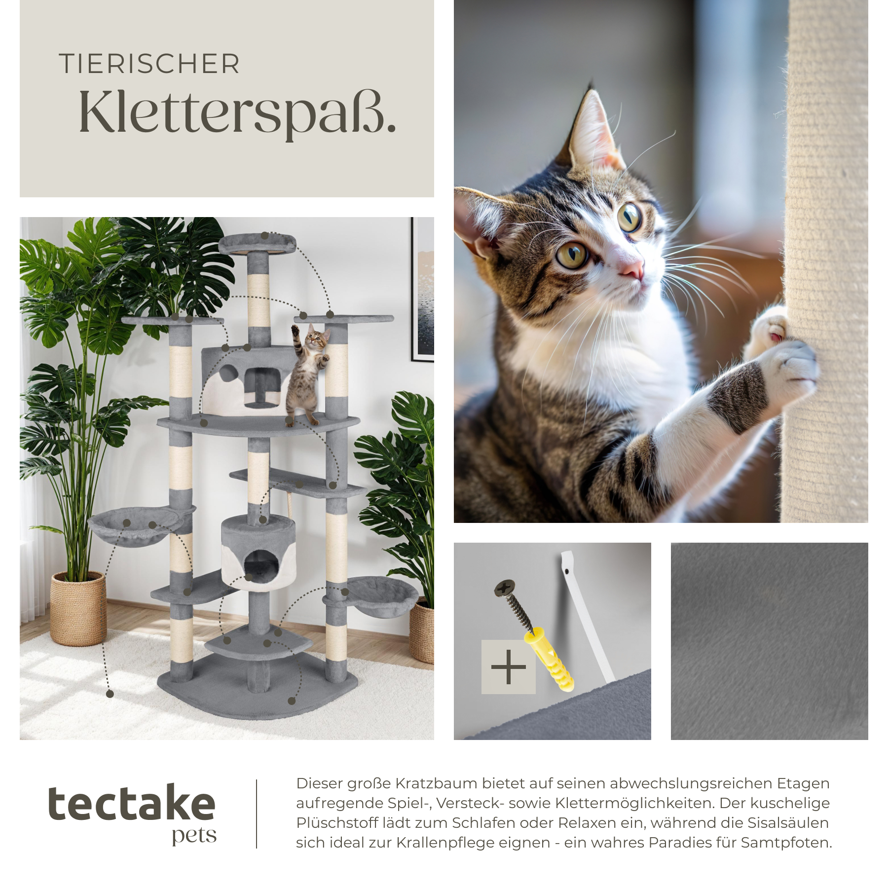 Kratzbaum XXL Katzenbaum Sisal große Katzen Kletterbaum 204 cm Katzenkratzbaum - Afbeelding 20 van 37