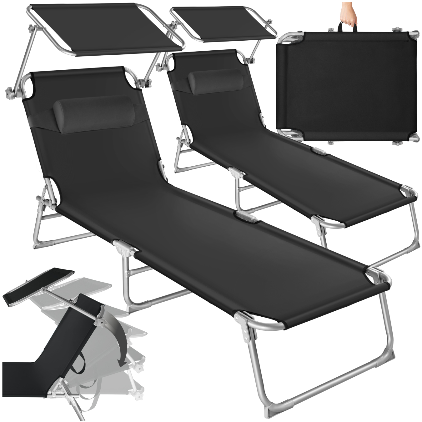 tectake - Lot de 2 transats CHLOE - noir