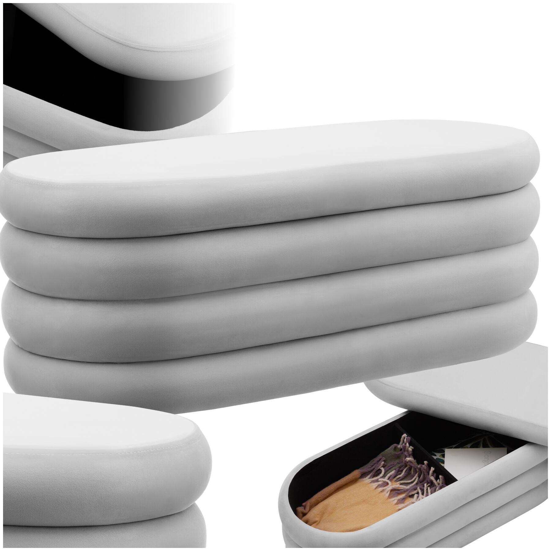 Gestoffeerde zitbank Altu met veel opbergruimte - Fluweellook grijs | tectake