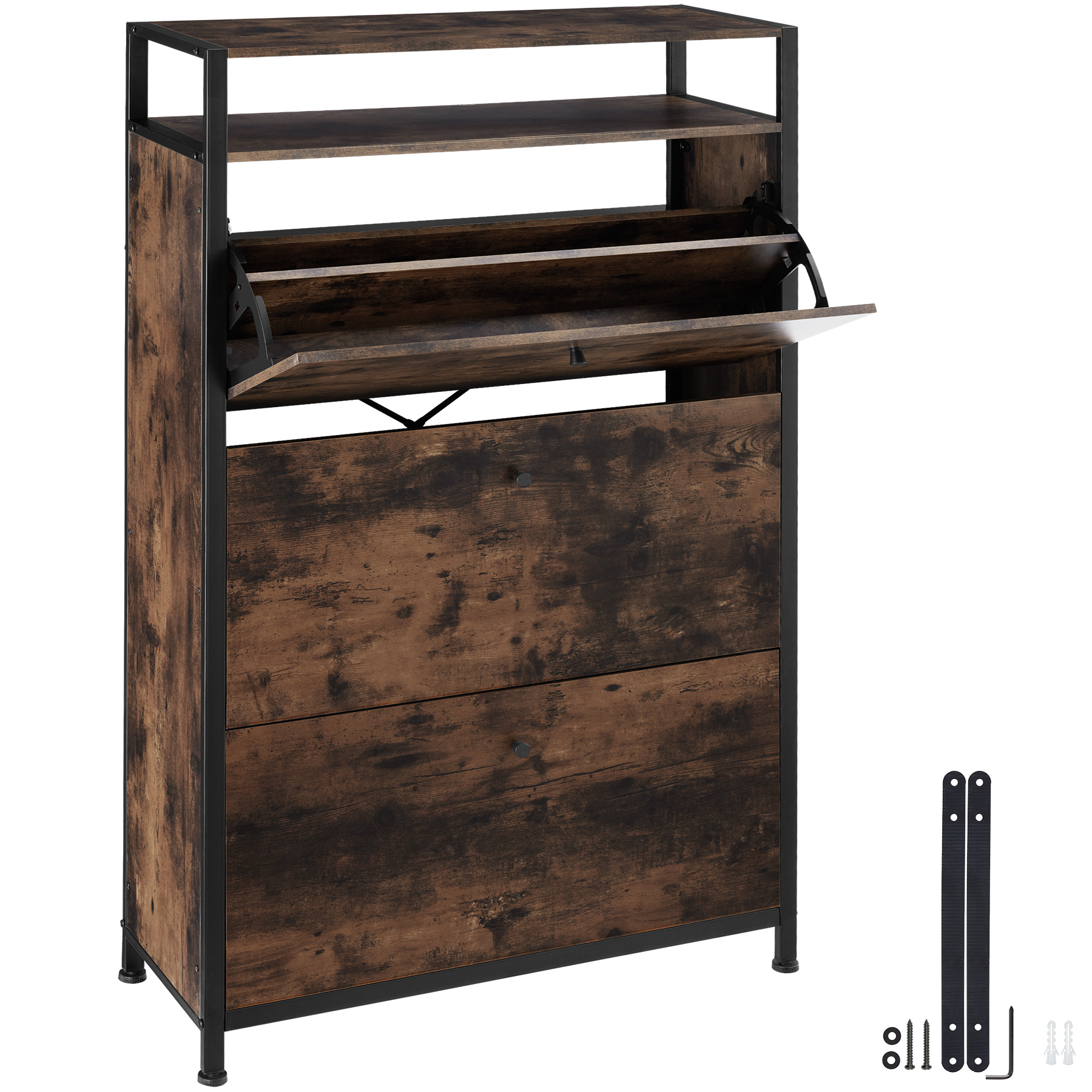 Slim Rack - 2 storage shelves, 3 tilt drawers with 2 racks per, industrial style - Industrial wood dark, rustic, 81 cm