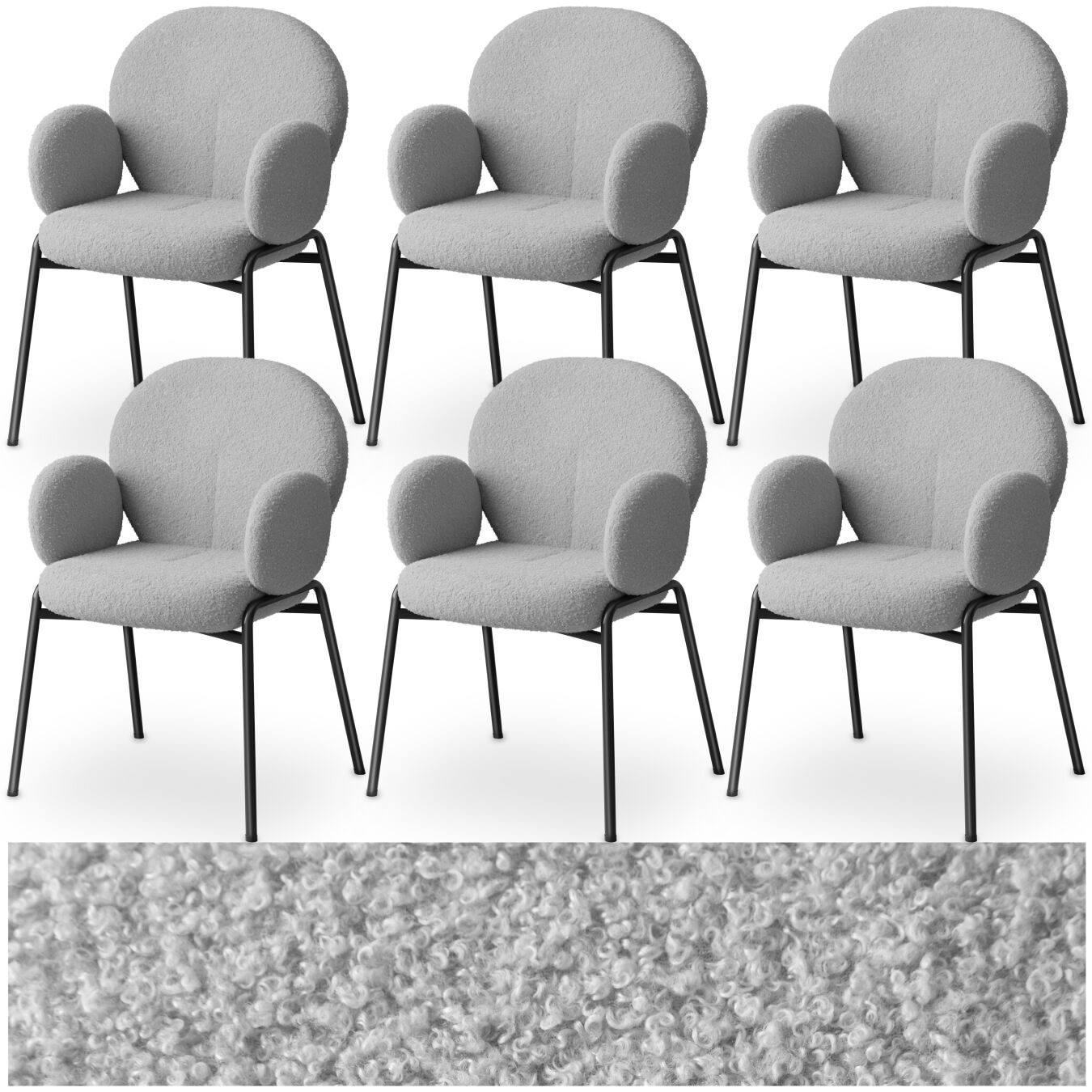 Sedia Scandi imbottita, tessuto bouclé - grigio chiaro, Set di 6 | tectake