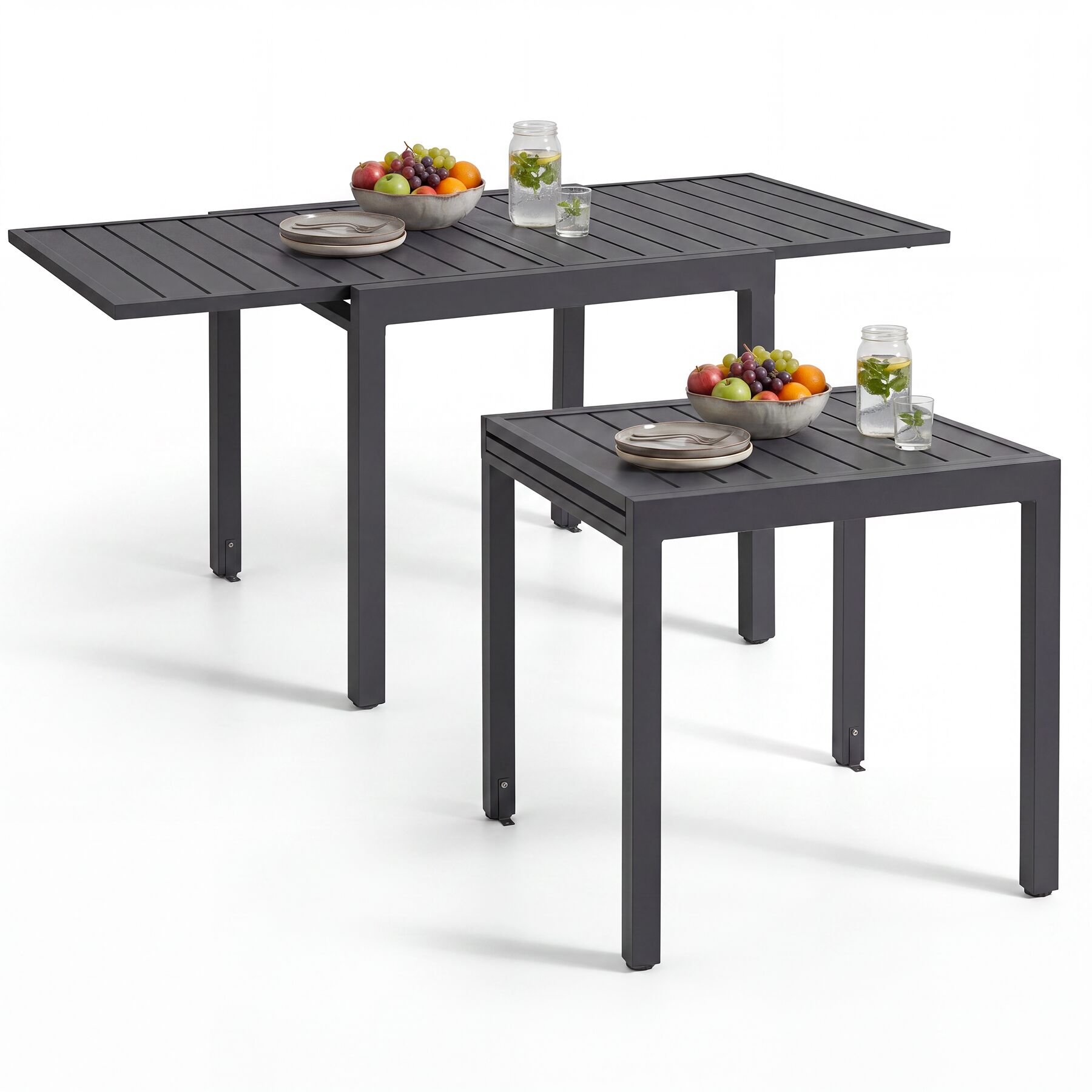 Aluminum Garden Table Campos Extendable, Height-adjustable - dark grey | tectake