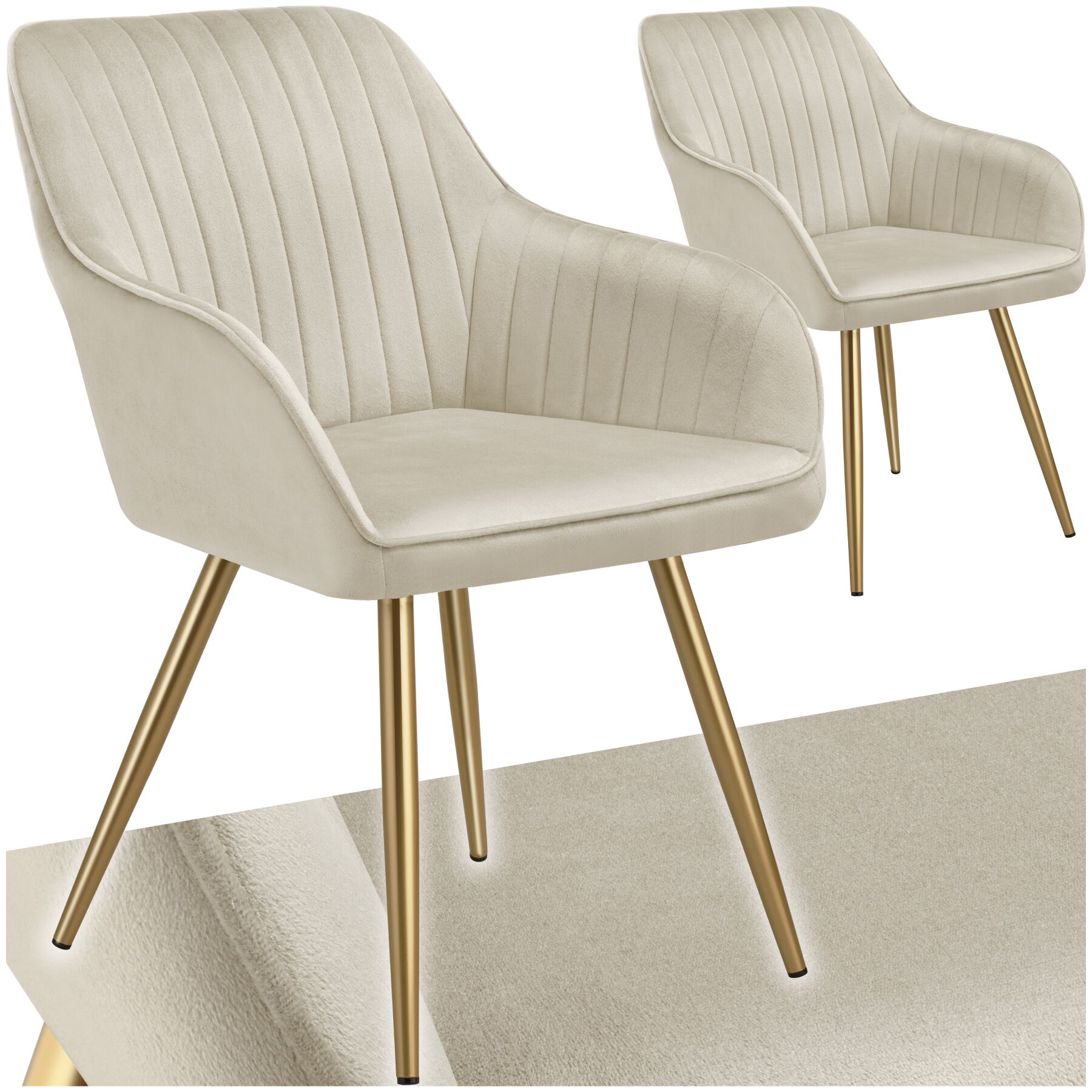 Chaise MARILYN en velours matelassé - crème/or, Lot de 2