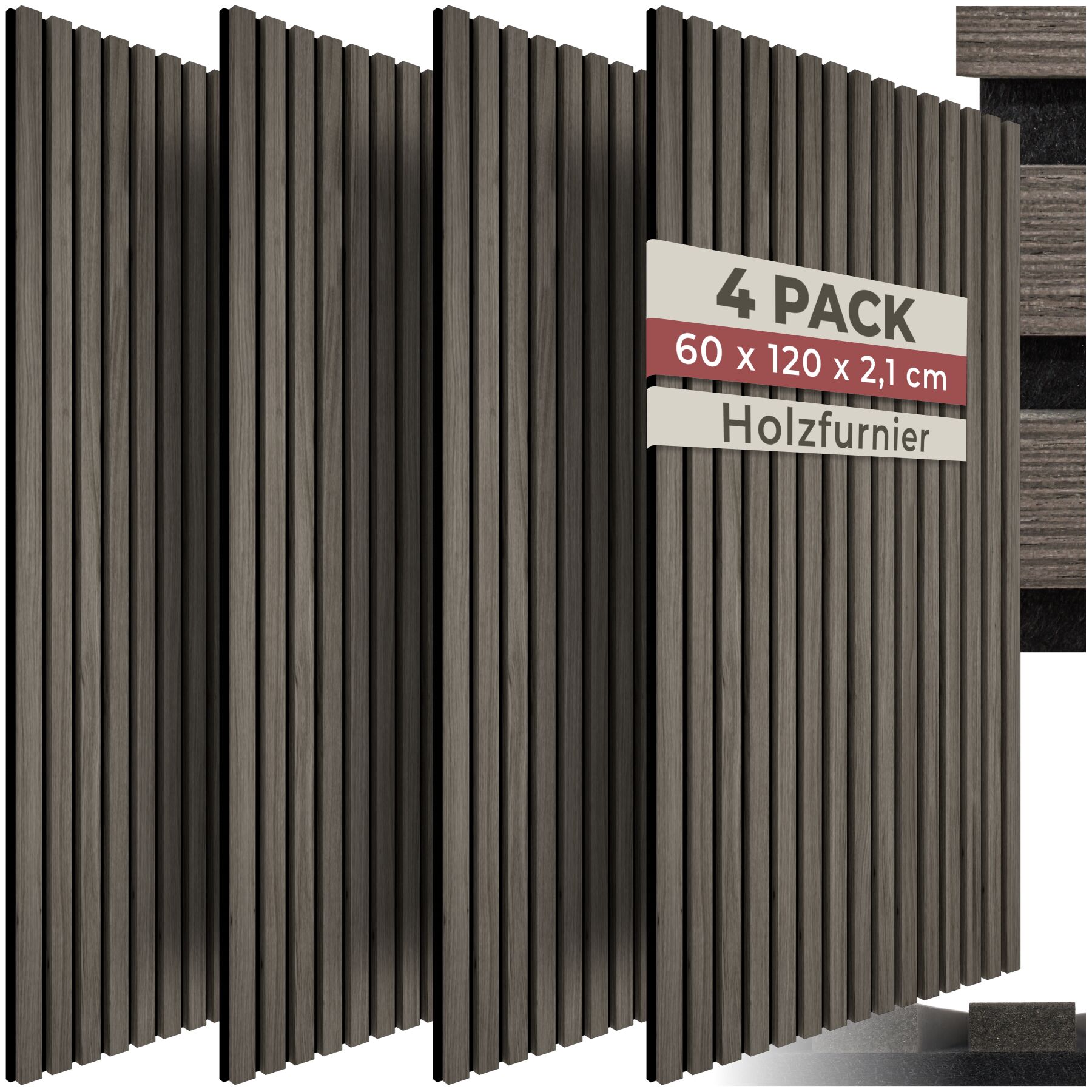 Akustikpaneele Sonic Wall Holzoptik - Eiche grau, 4er Set