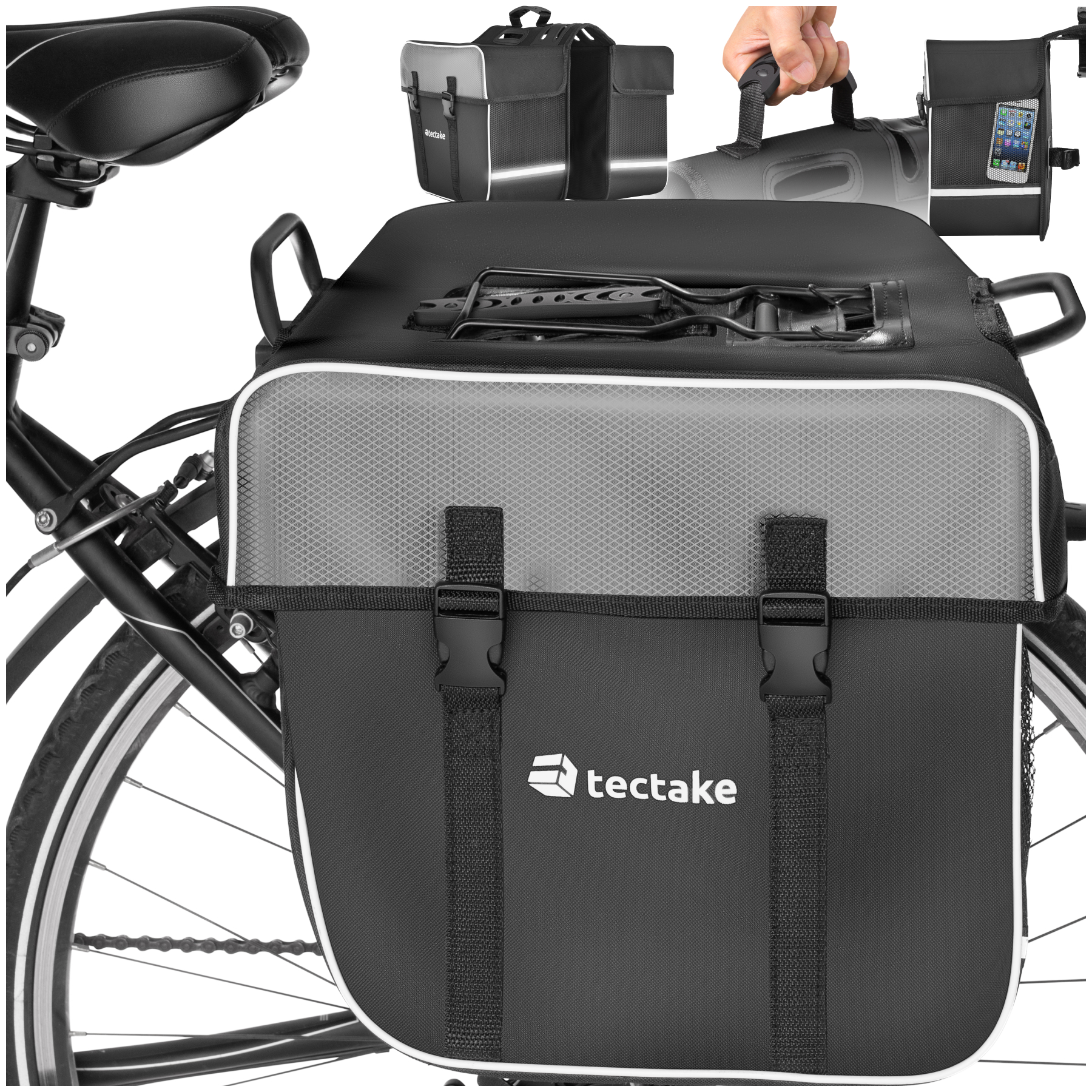 Bike pannier bag with reflective strips 35l - black