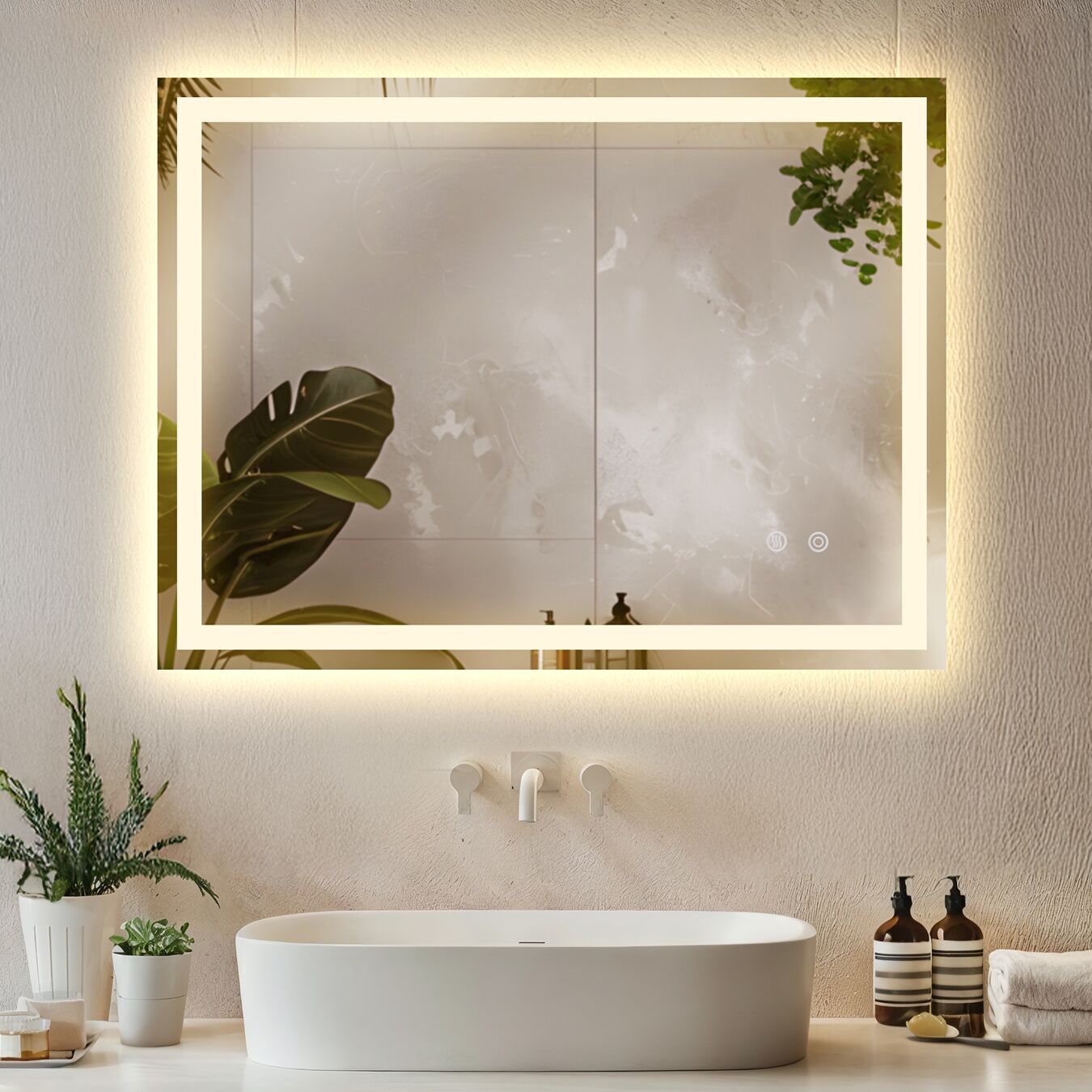 Miroir de salle de bain LED CLARA réglable avec 3 couleurs de lumière - 60 x 80 cm | tectake