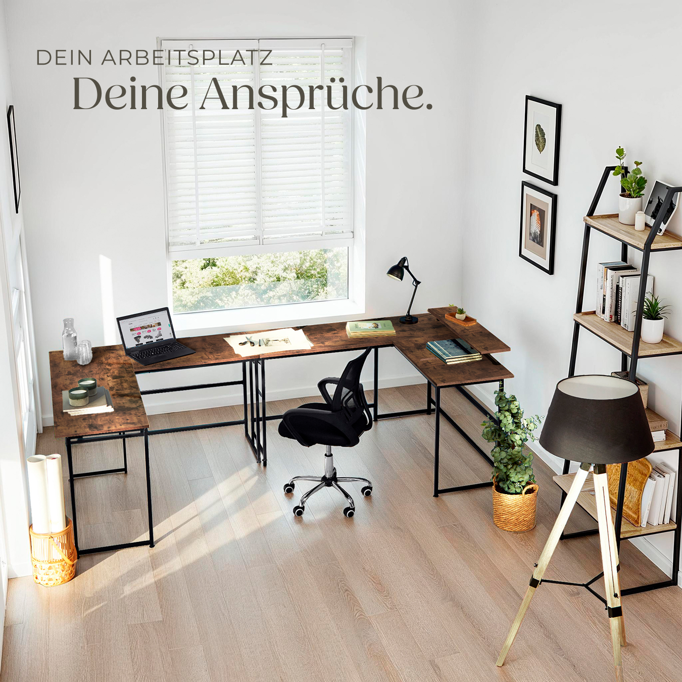 Schreibtisch Eckschreibtisch L-Form Computertisch Bürotisch PC Tisch Holz Metall
