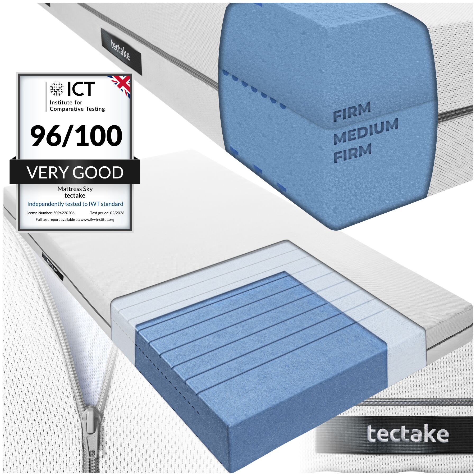 2-in-1 Mattress Sky - 2 firmness levels, 3D mesh surface - 100 x 200 cm | tectake