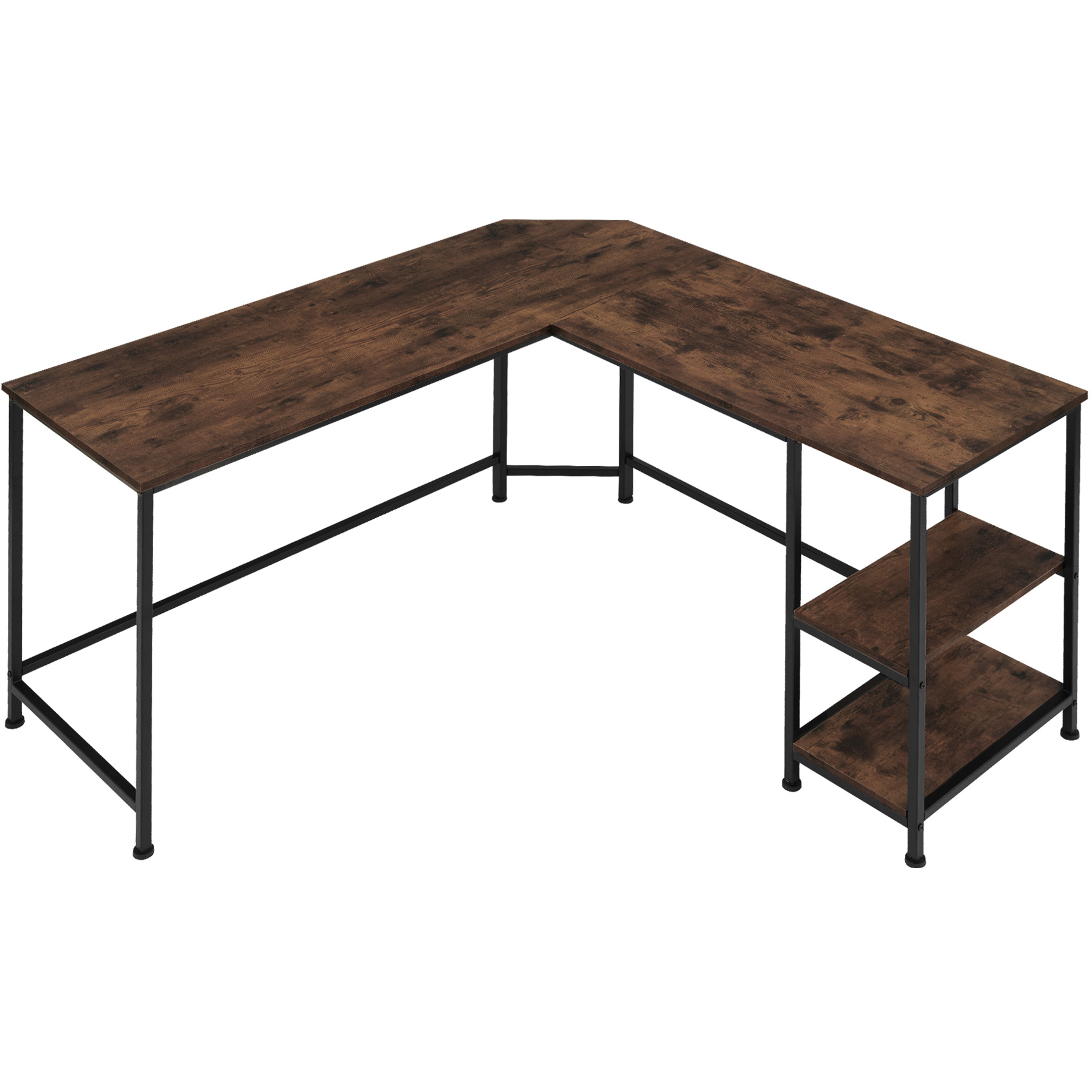 Desk Hamilton - corner unit, shelf with 2 storage compartments - Industrial wood dark, rustic