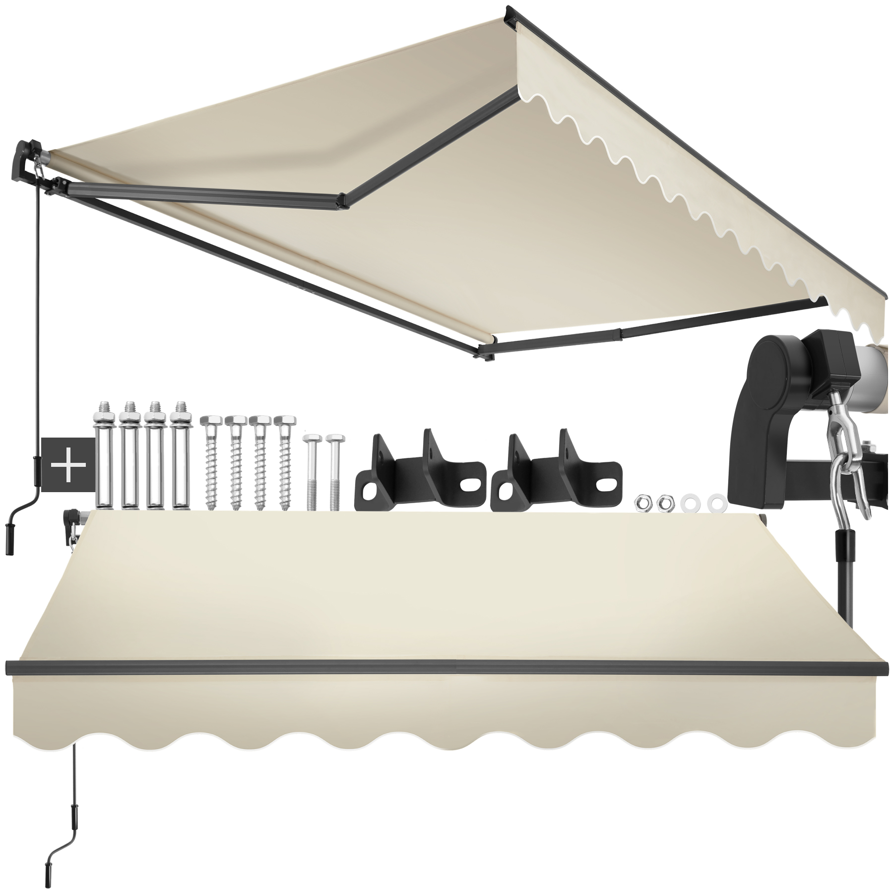 Store banne ORNELLA à bras articulé et support mural - 250 x 200 cm, beige
