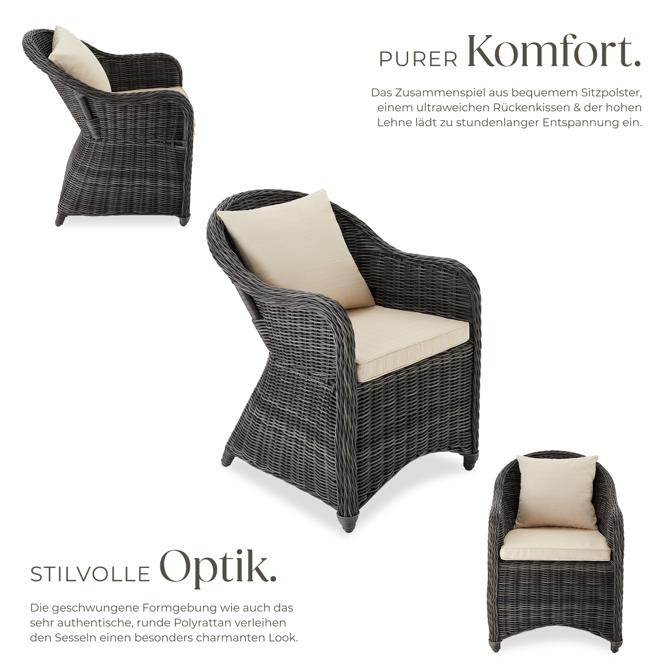 Gartenstuhl Polyrattan 2er Set Braun Korbsessel Gartenmöbel Korb Sessel Kissen