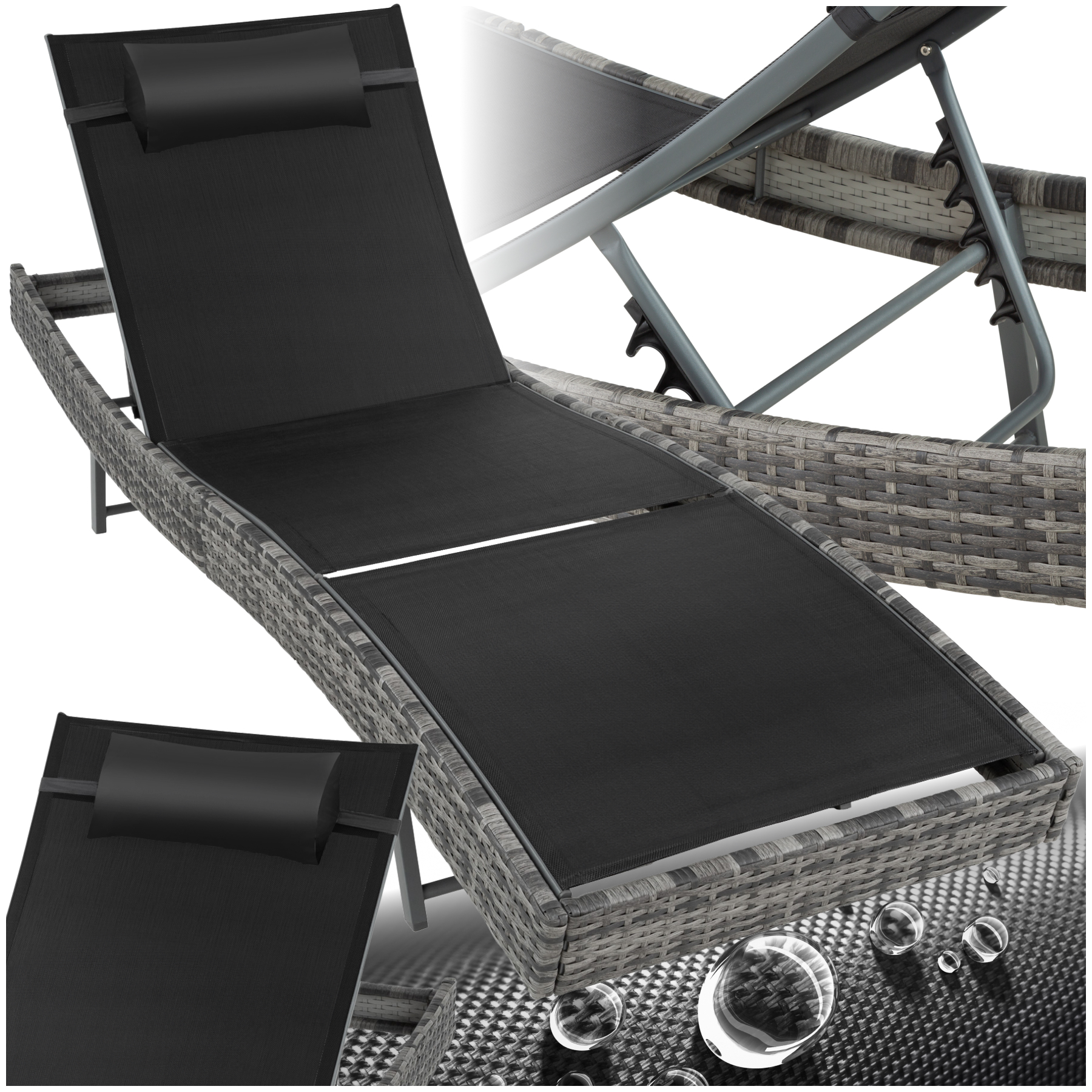 Bain de soleil en rotin Moana - gris tacheté | tectake