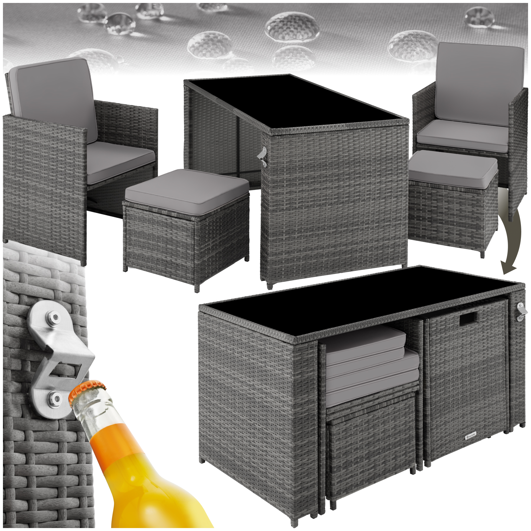 Rattan Sitzgruppe Palermo 2+2+1 - grau - Rattanmöbel von tectake