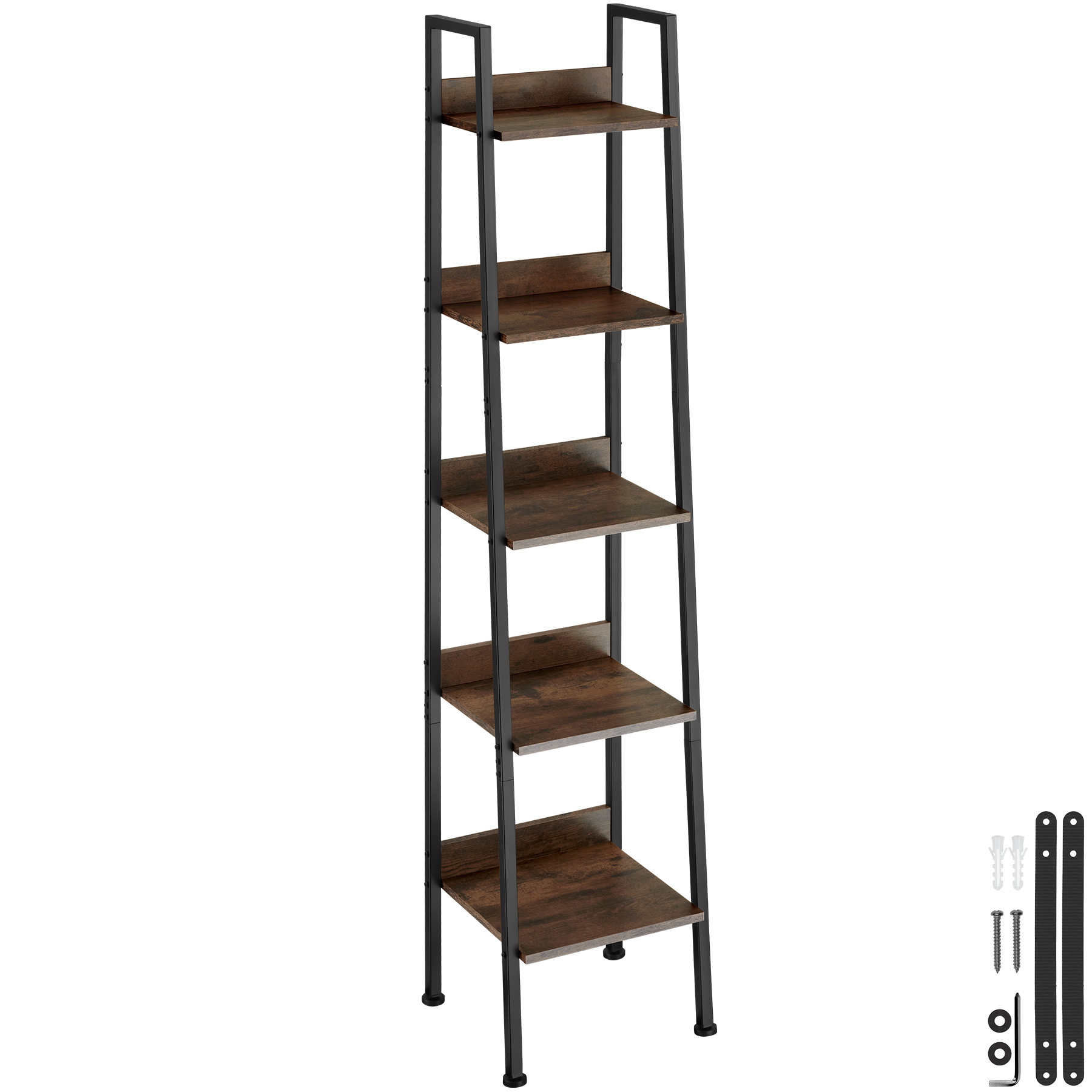 Shelving Unit - industrial style, free-standing, with up to 5 tiers - 35,5 x 31,5 x 170,5 cm, Industrial wood dark, rustic