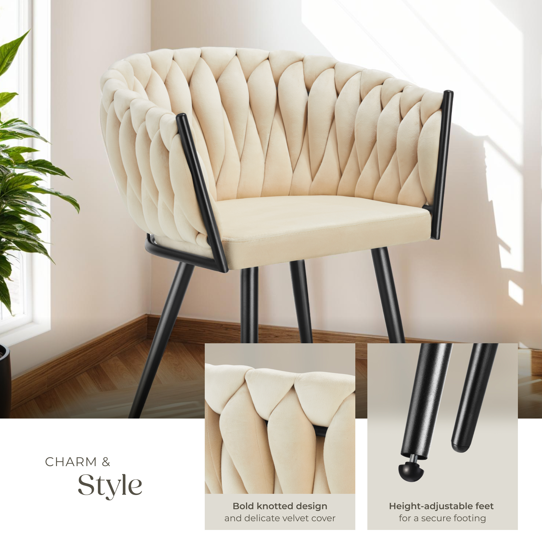 Dining Chairs Set Breakfast Room Chair Kitchen Padded Reading Seats Velvet - Picture 17 of 49