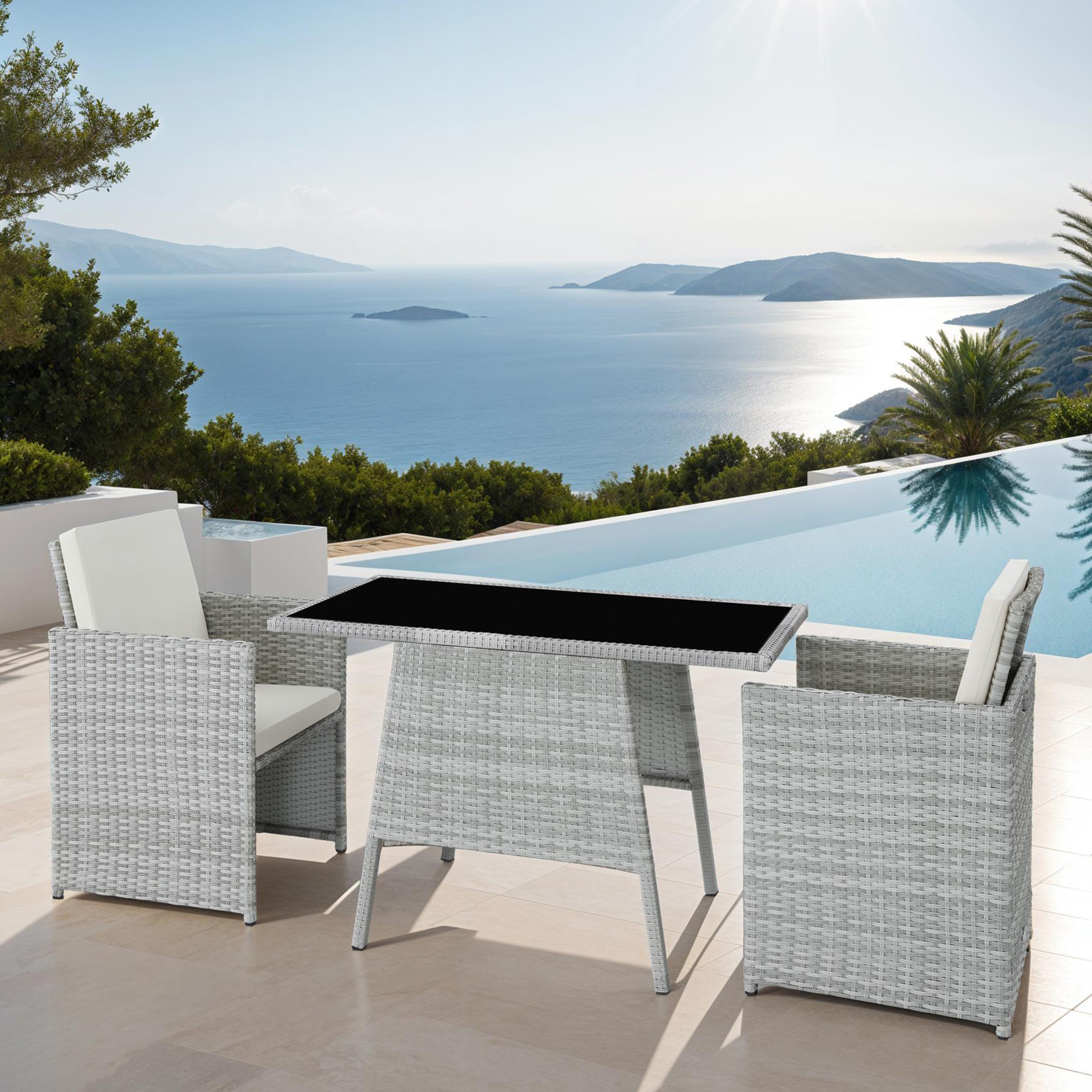 Garden bistro set in rattan | 2 chairs, 1 table | Outdoor Compact Furniture - Picture 36 of 49