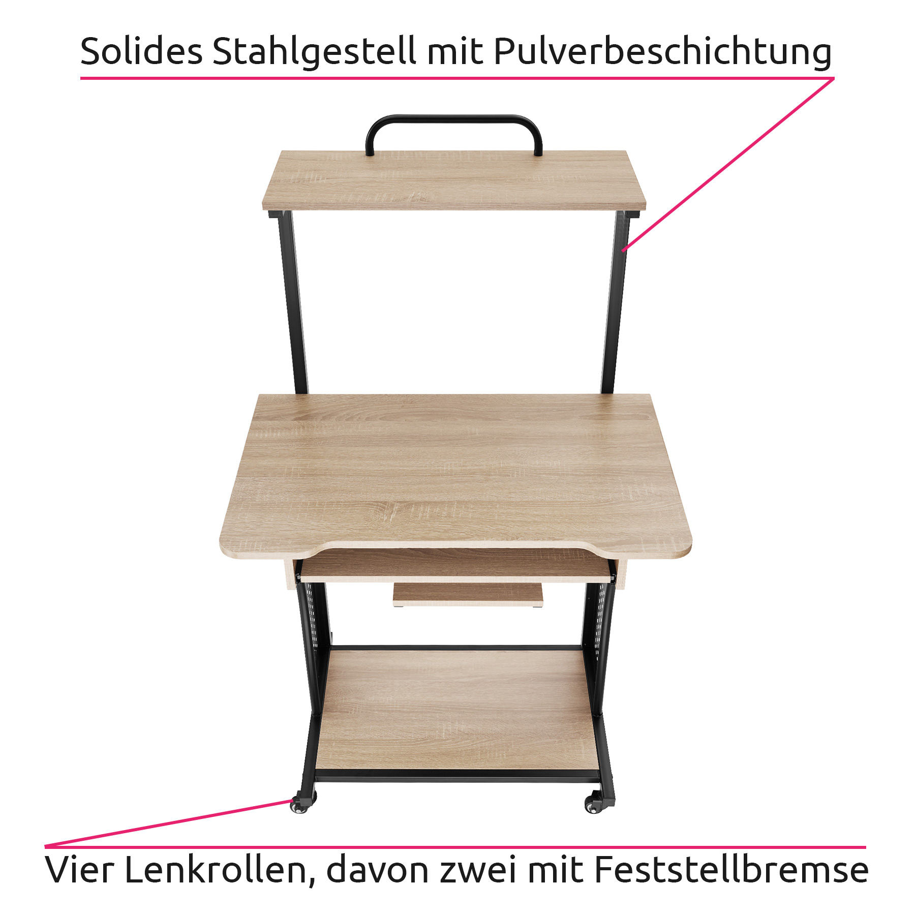 Computertisch Schreibtisch Flexible PC Tisch Mit 4 Rollen Beistelltisch Sofatisch Hhenverstellbar 5653795cm Schwarz 64276591