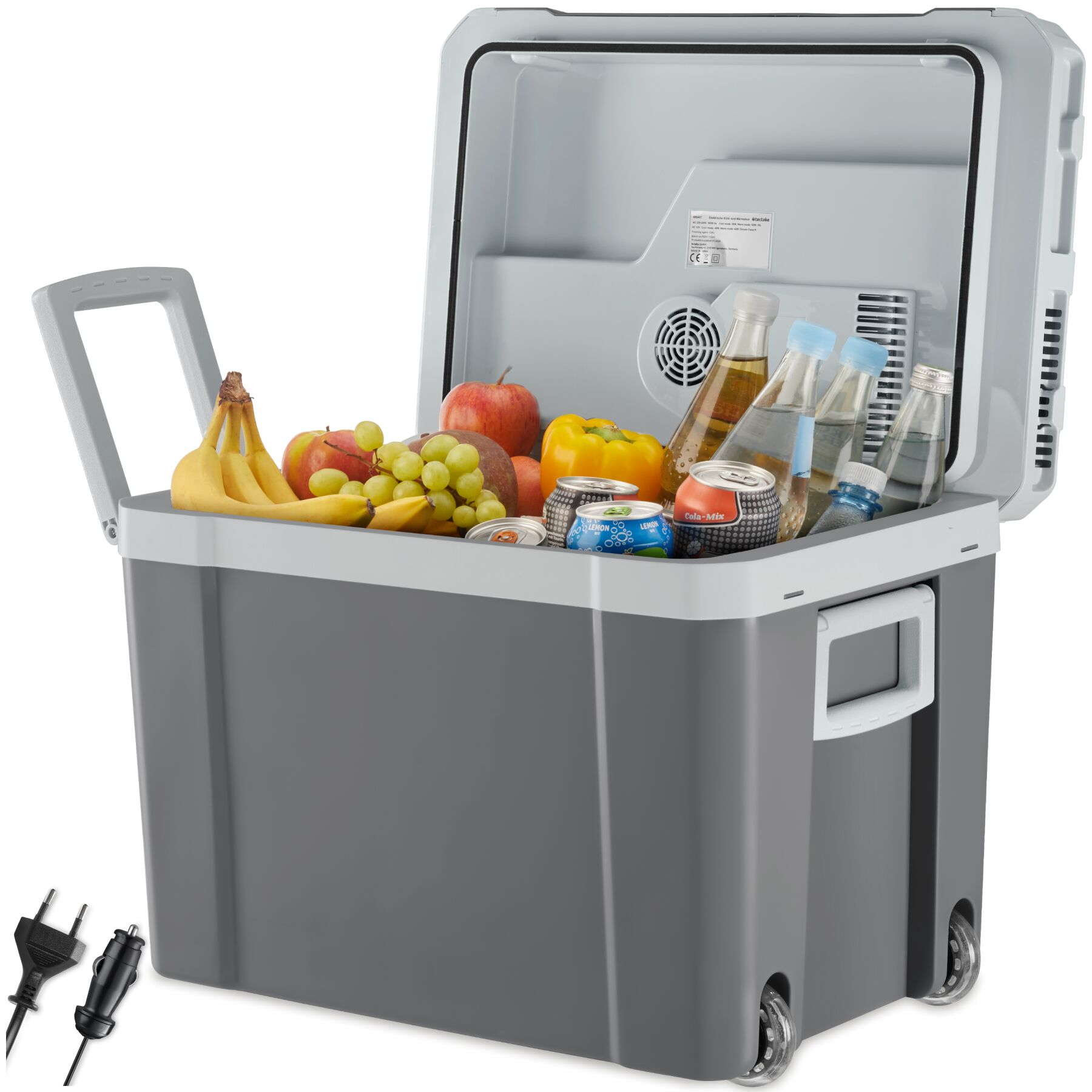 Nevera y calentador eléctricos con asas y ruedas, 35 l - gris | tectake
