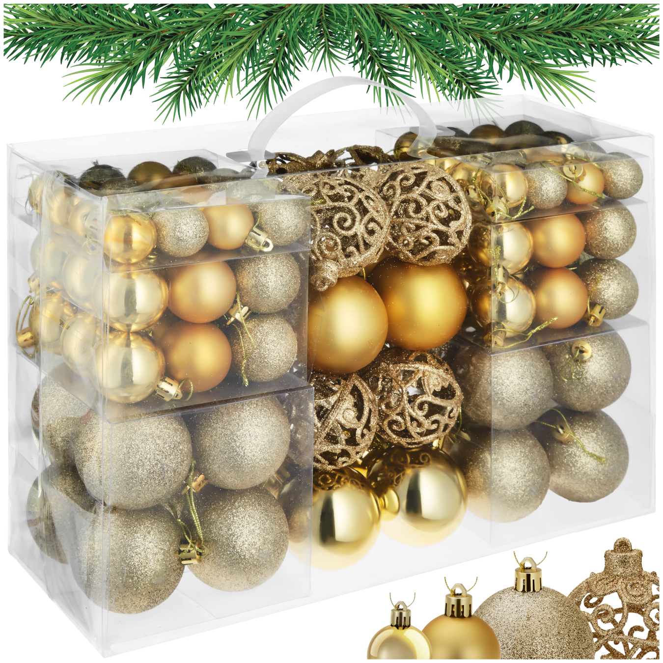 Christmas Baubles - set of 100 in gold, diameter 3, 4 and 6 cm - gold