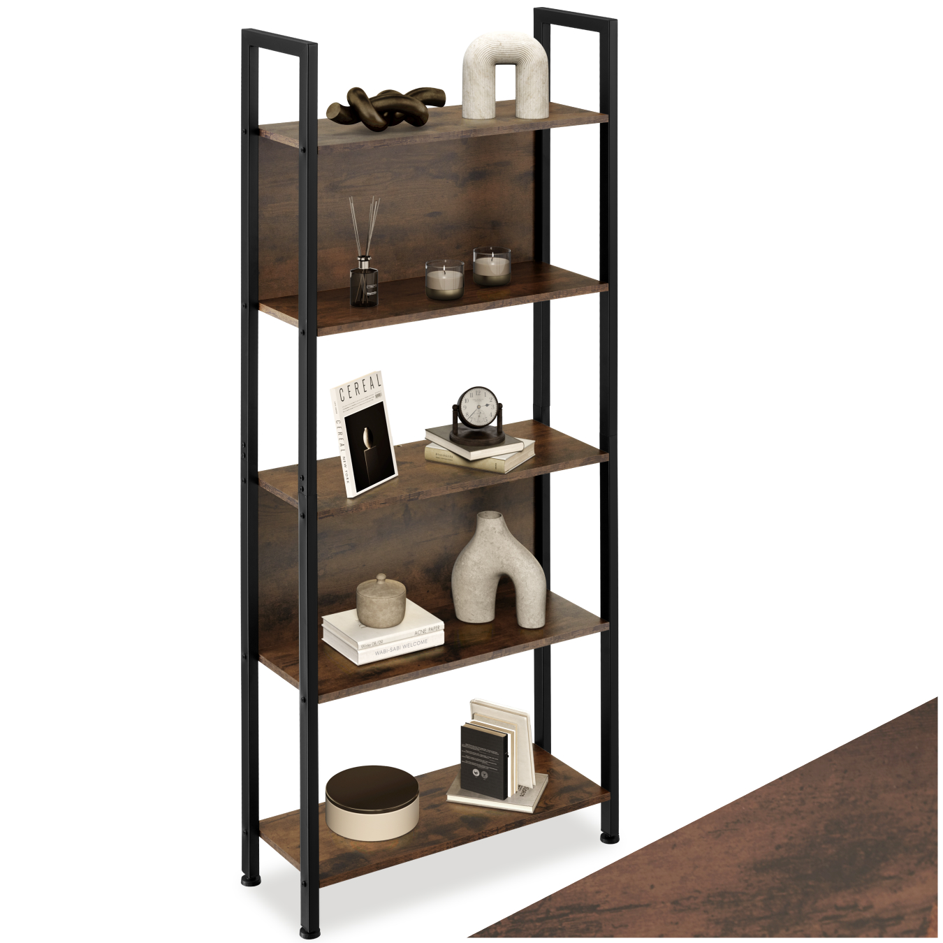 Scaffale scaffalatura alta libreria con 5 ripiani muro legno metallo industrial - Foto 2 di 25