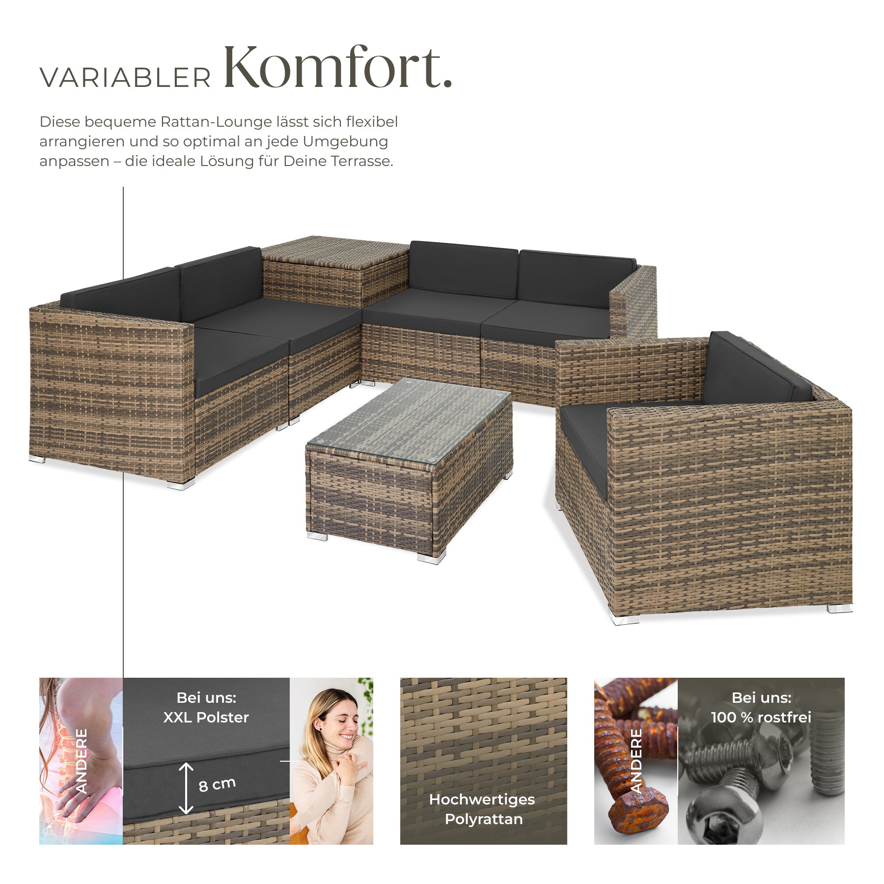 XXL Polyrattan Gartenmöbel Sitzgruppe Rattan Gartenset Lounge Sofa Tisch Box Set