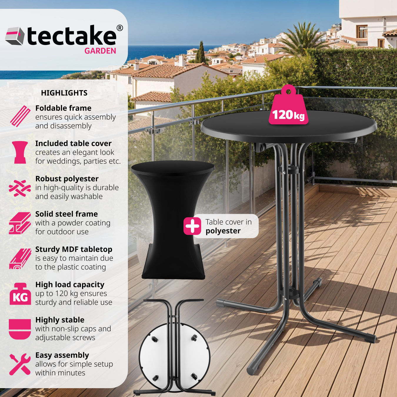 Folding Table Bar Chair Set Round Tall Dining Drinks Foldable Collapsible Tables - Picture 15 of 25