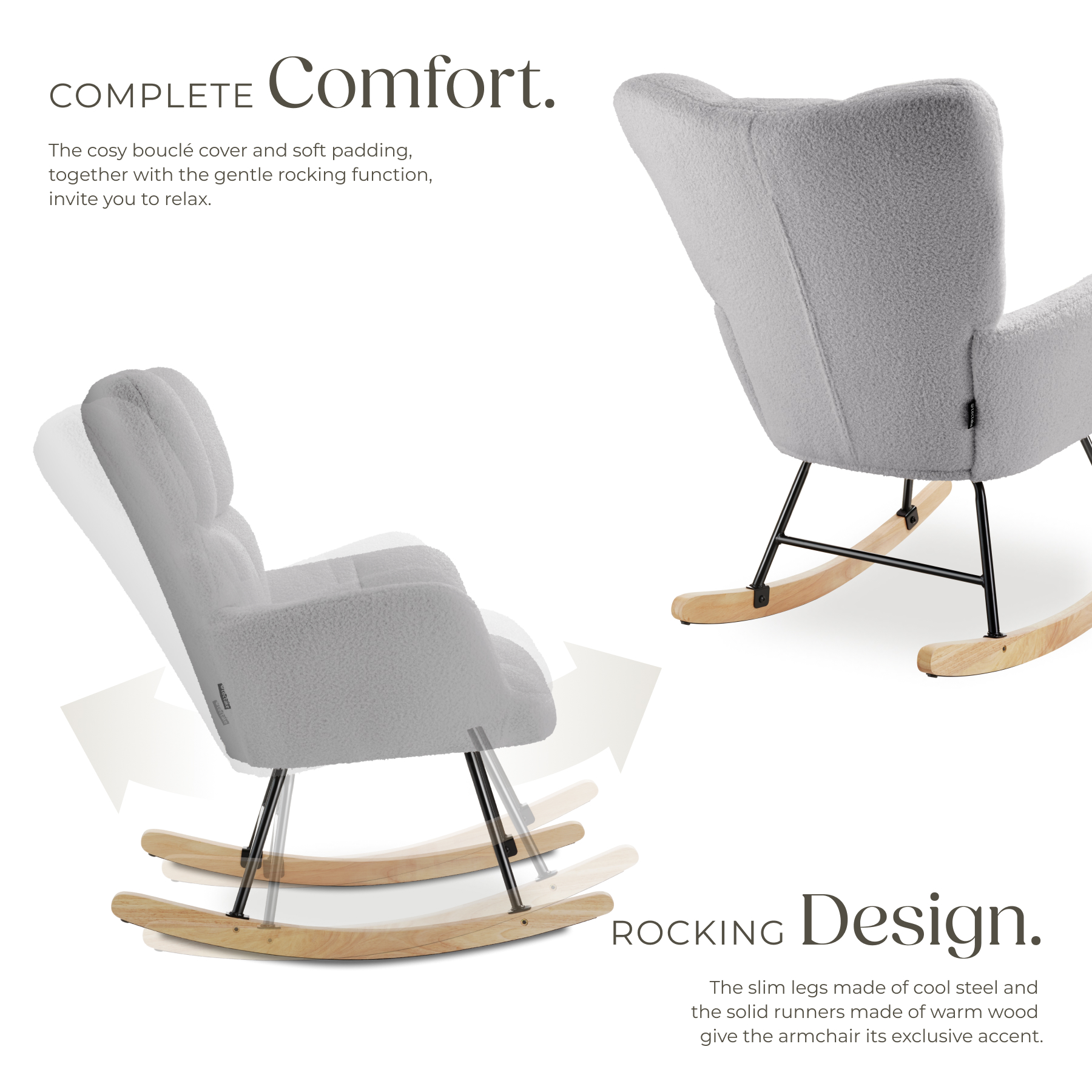 Relax Rocking Chair Armchair Nursery Nursing Seat Wooden Runners Thick Padding - Picture 16 of 25