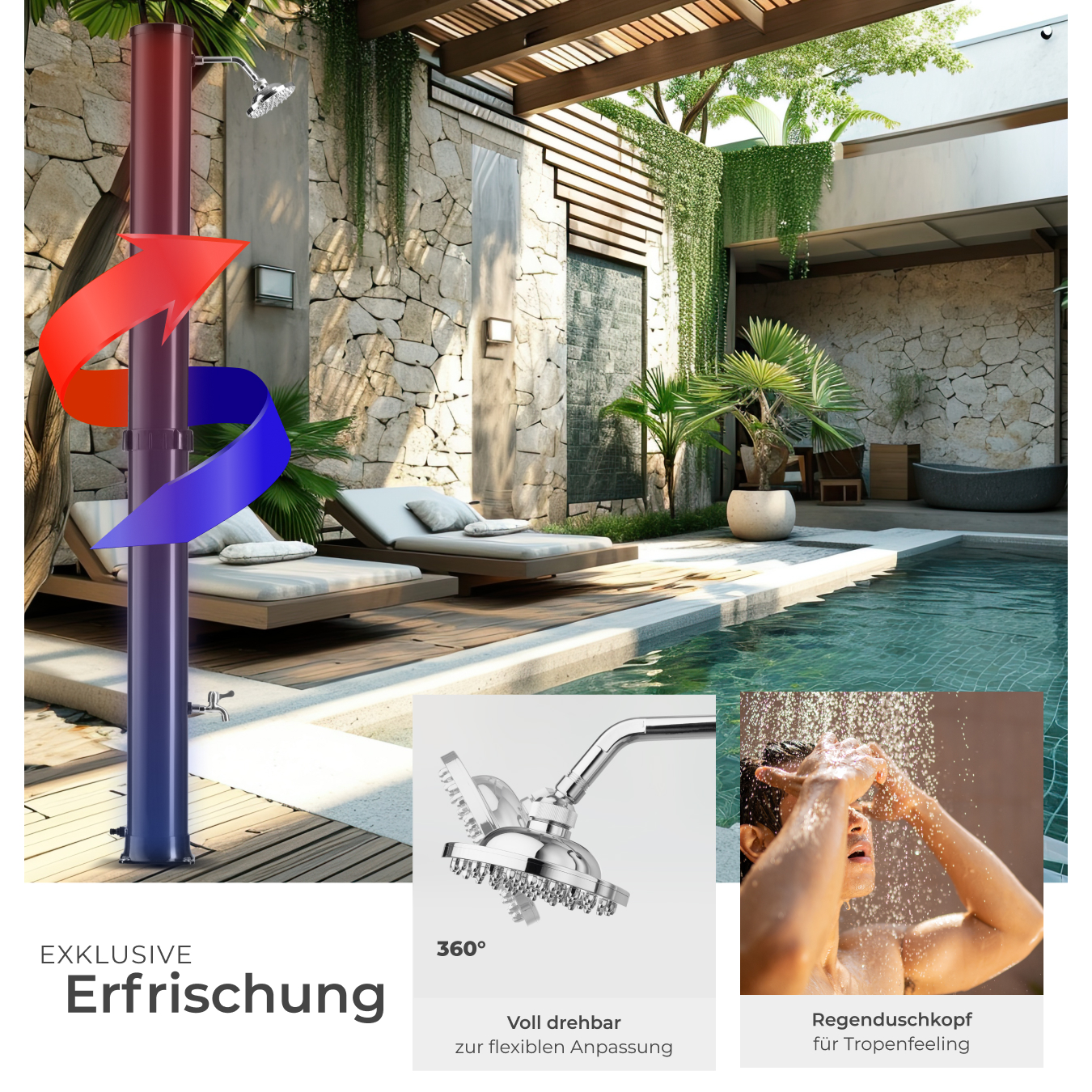 Solardusche Gartendusche Außendusche Campingdusche Outdoor Regenduschkopf 40l