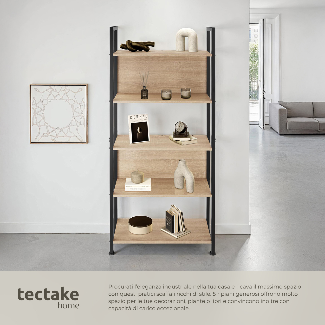 Scaffale scaffalatura alta libreria con 5 ripiani muro legno metallo industrial - Foto 16 di 25