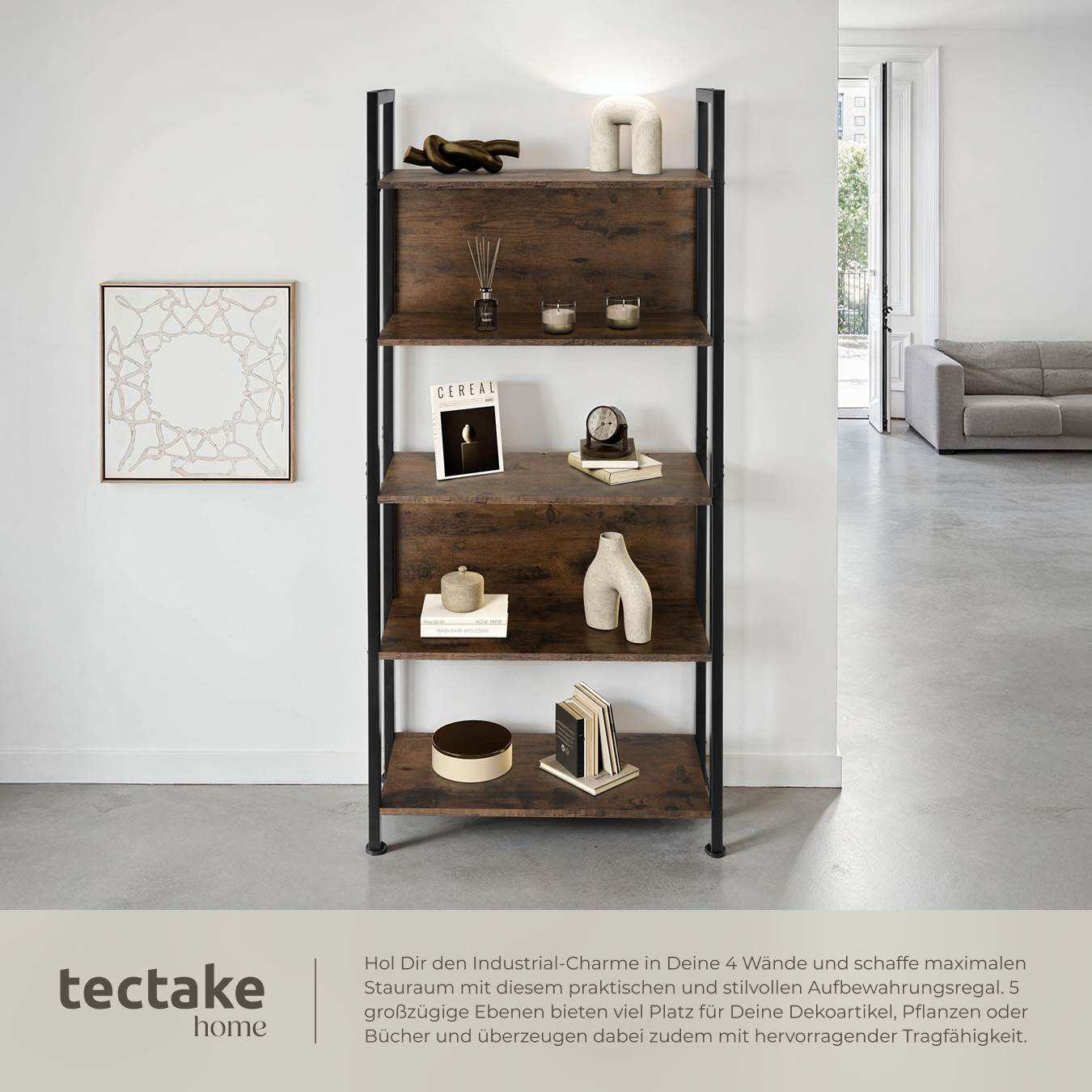Regal Standregal Bücherregal mit 5 Ebenen Wandregal Holz Metall Industrie Design