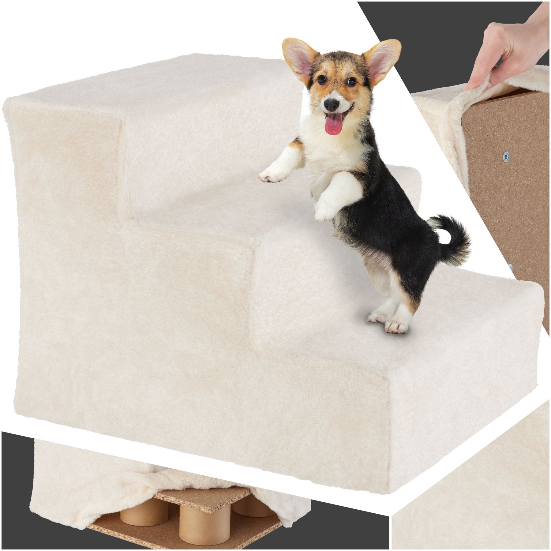 Scala per animali Paw Path con rivestimento in peluche 37 x 45 x 34,5 cm
