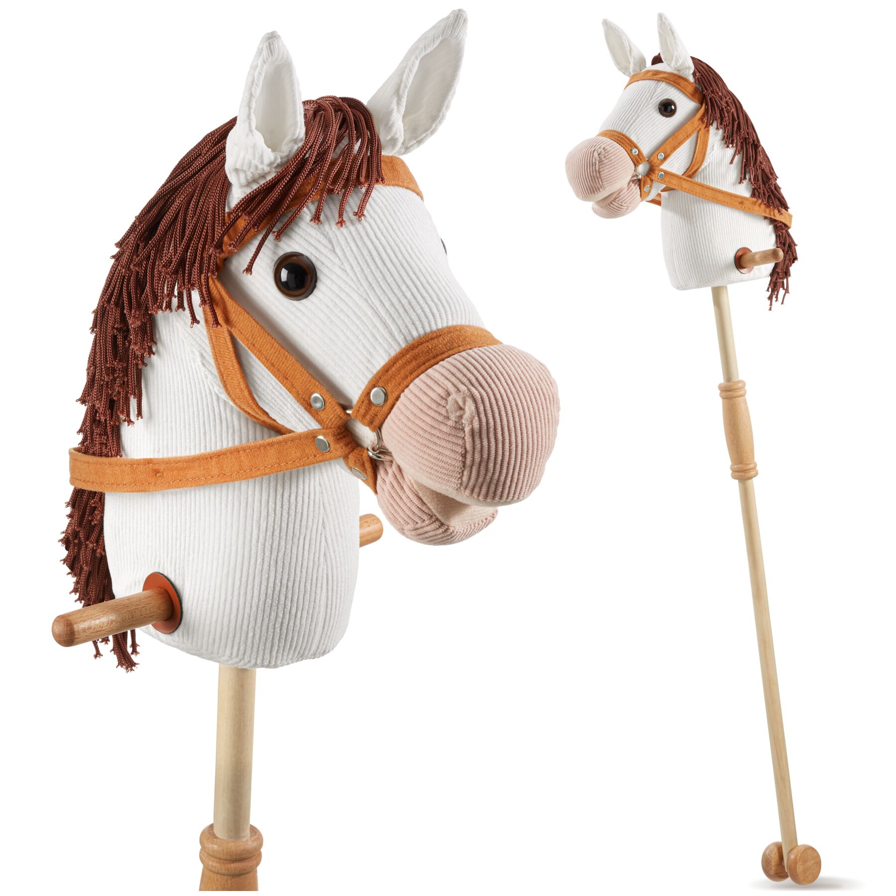 Caballito de juguete con palo de madera y ruedas, 130 cm, a partir de 24 meses - blanco | tectake