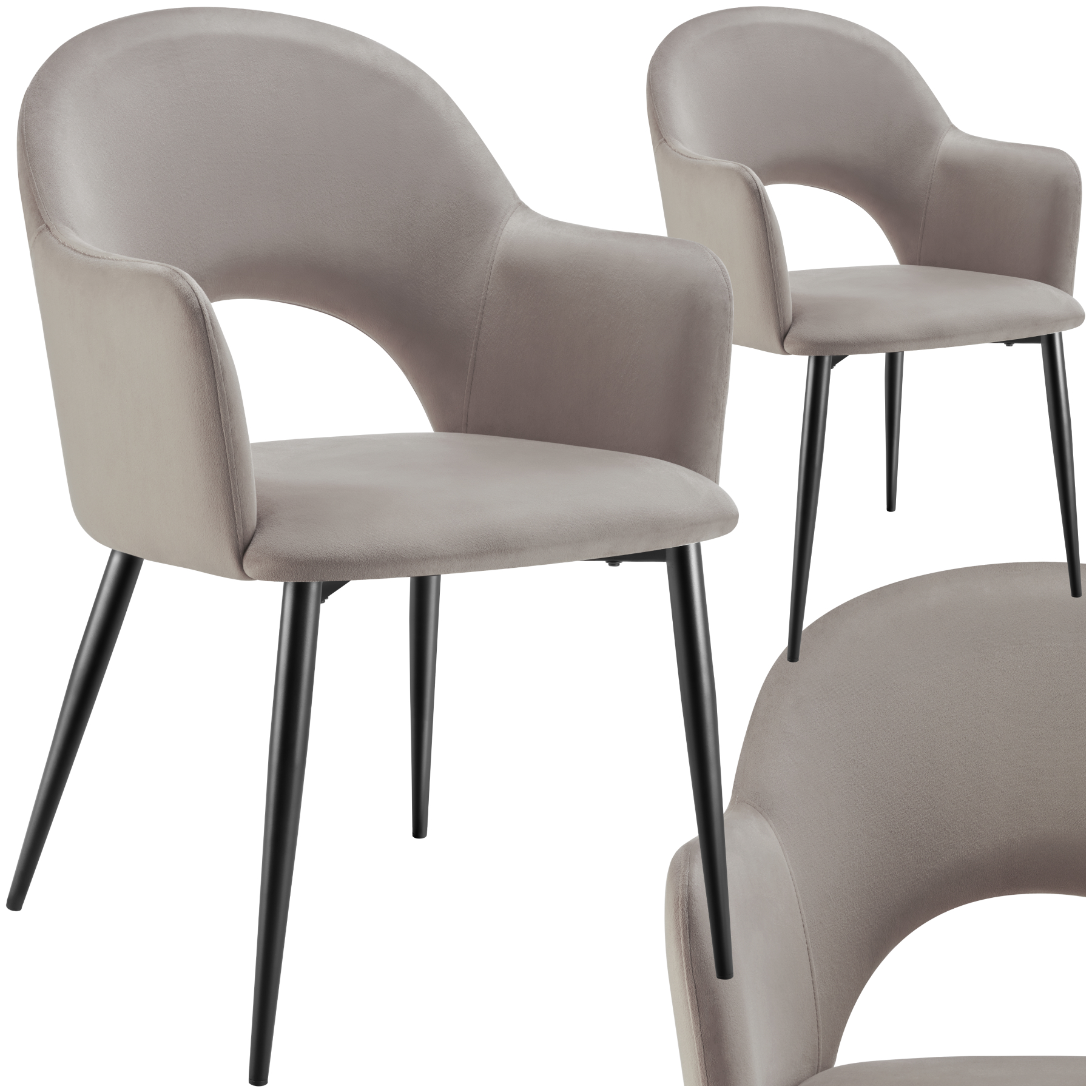 Fauteuil rembourré SACHEL aspect velours capacité de 120 kg - taupe, Lot de 2 de tectake
