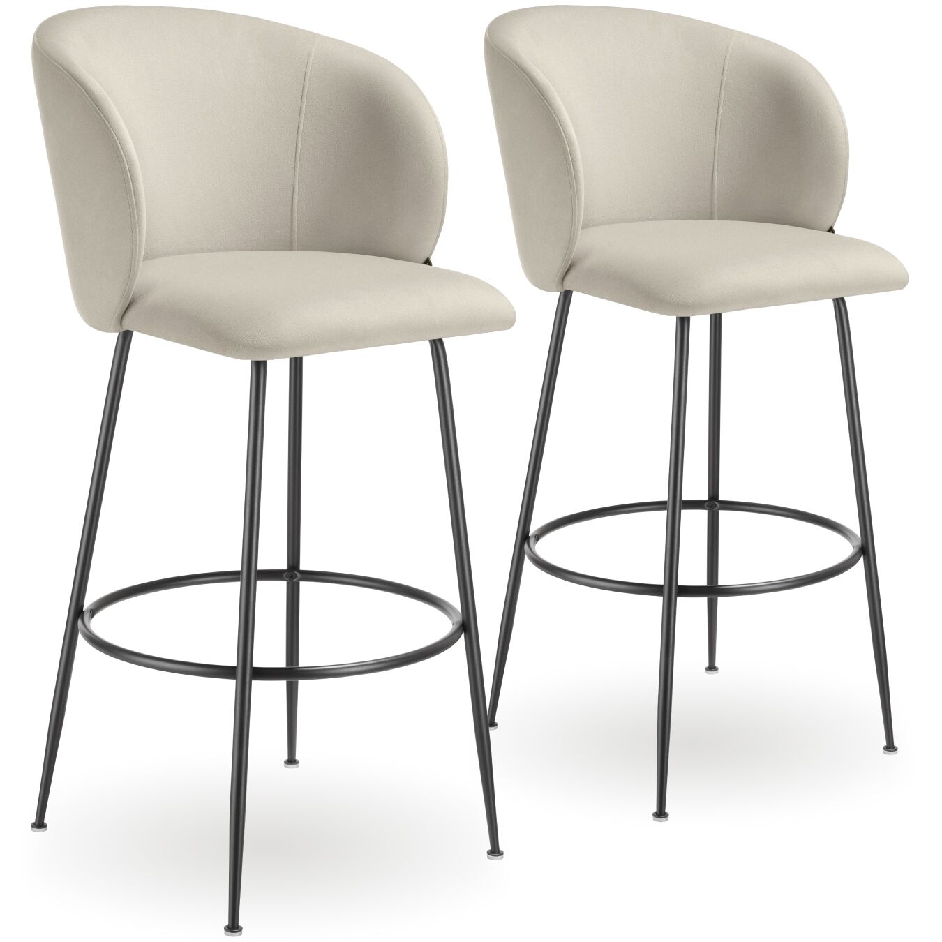 Barstuhl Luana, mit Rückenlehne, Samtoptik - creme/schwarz, 2er Set