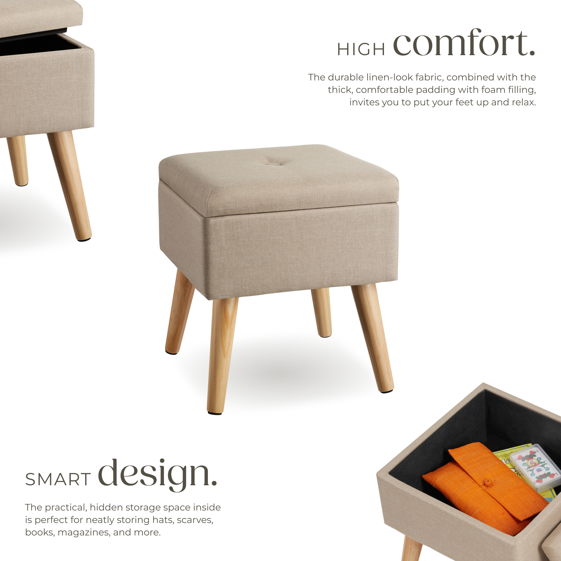 Stool Storage Bench Padded Footstool Dressing Table Chair Linen Look Ottoman - Picture 16 of 25
