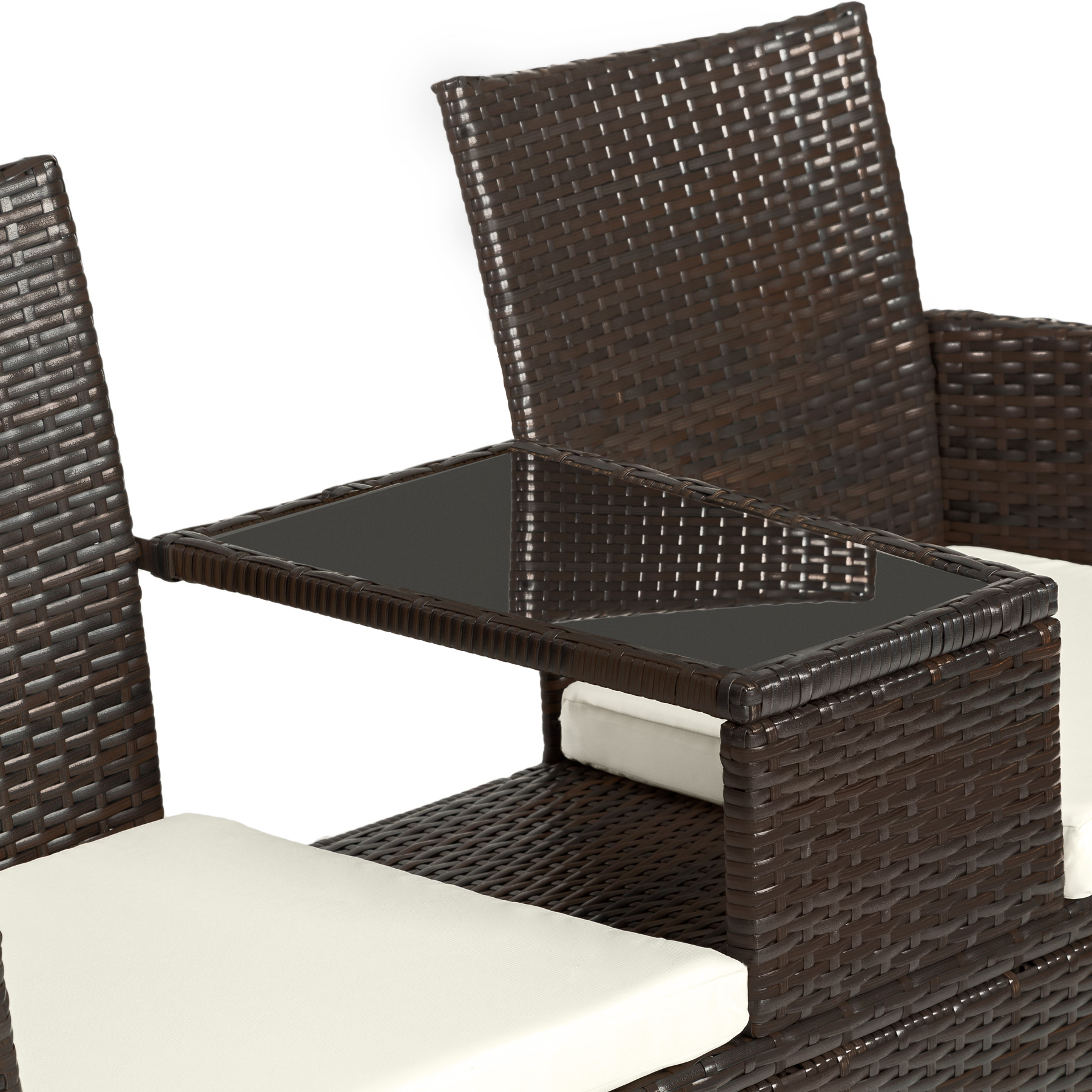 Poly Rattan Bench Glass Table Garden Furniture 2 Seats Wicker Patio Balcony New - Picture 47 of 81