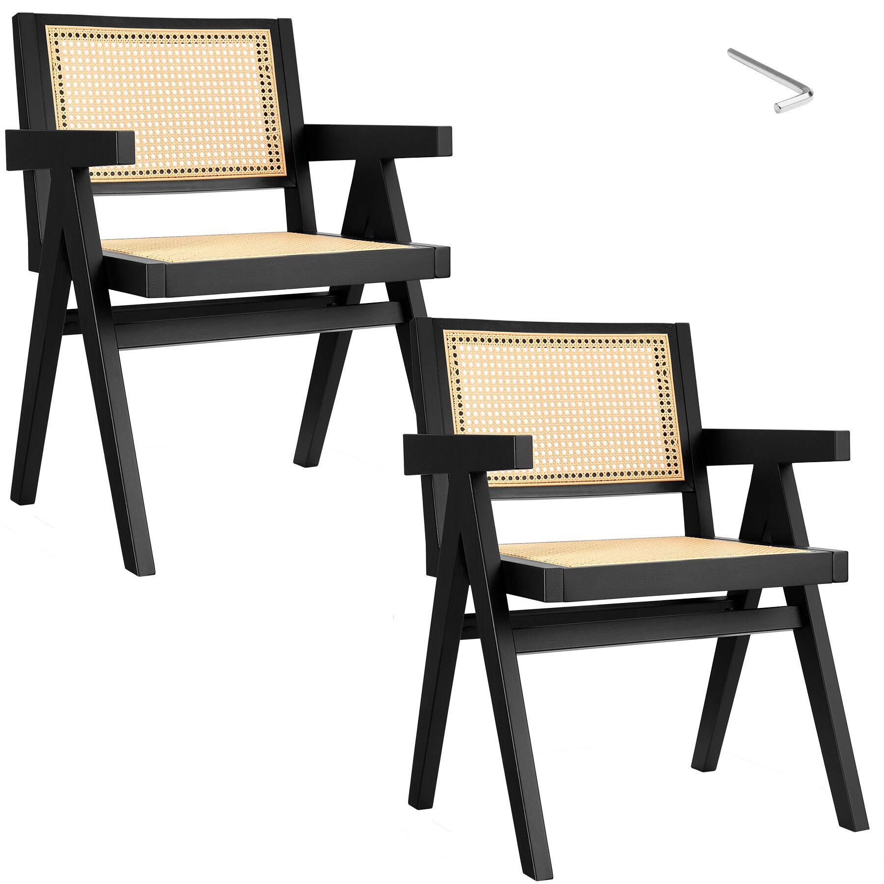 Karmstol Lissy med rotting i bohemisk stil - svart, Uppsättning av 2 av tectake